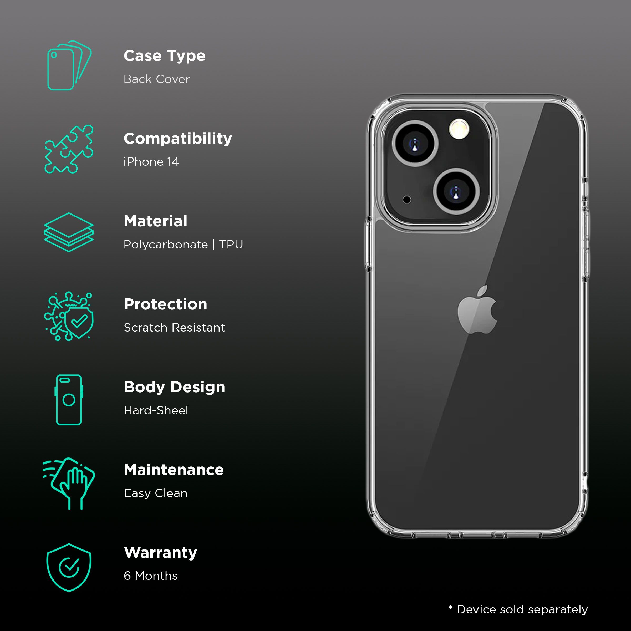 GRIPP GR-IP14-CLR Hard Polycarbonate & TPU Back Cover for Apple iPhone 14 (Drop Hybrid Protection, Clear)_2