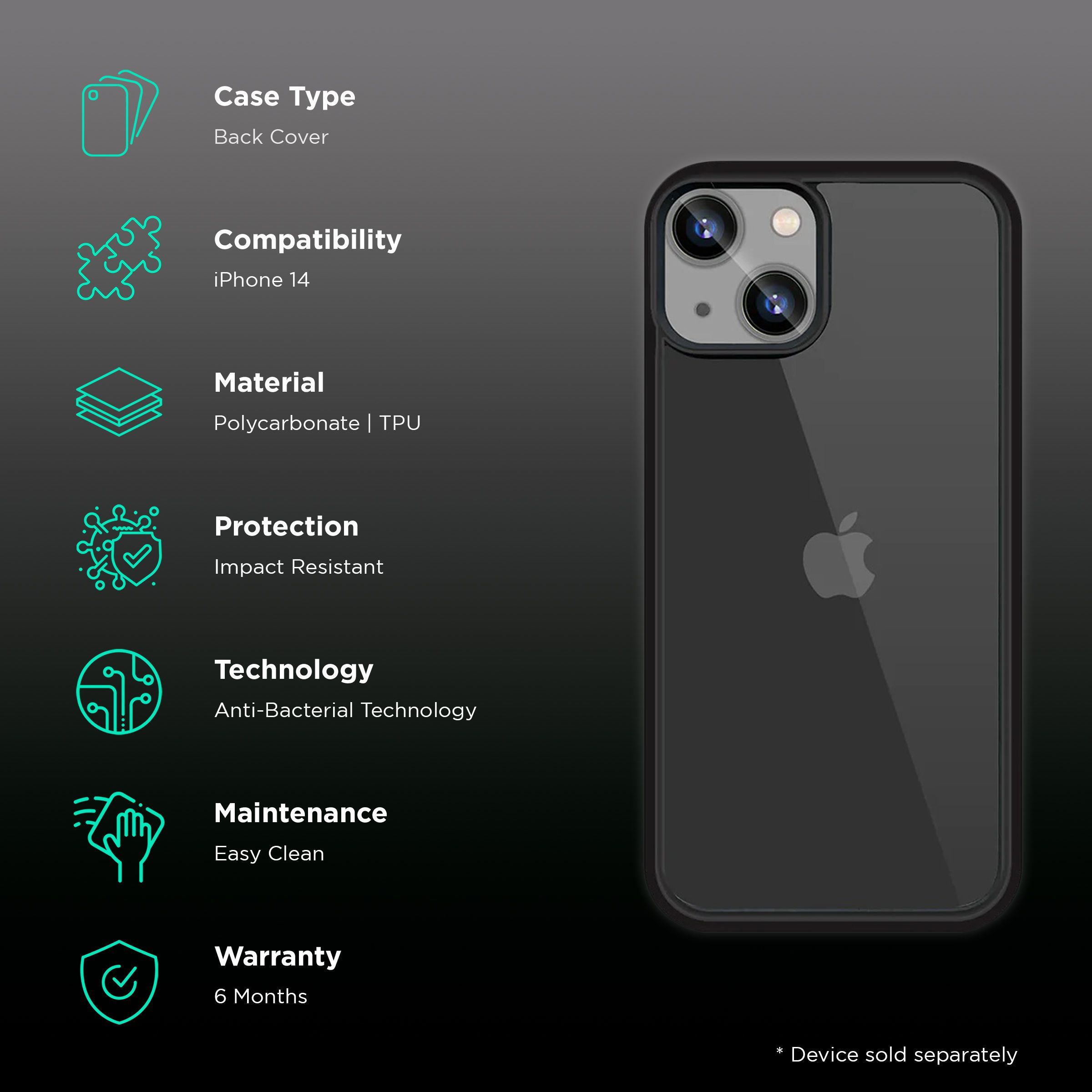 GRIPP Stark Hard Polycarbonate & TPU Back Cover for Apple iPhone 14 (Drop Protection, Black)_2