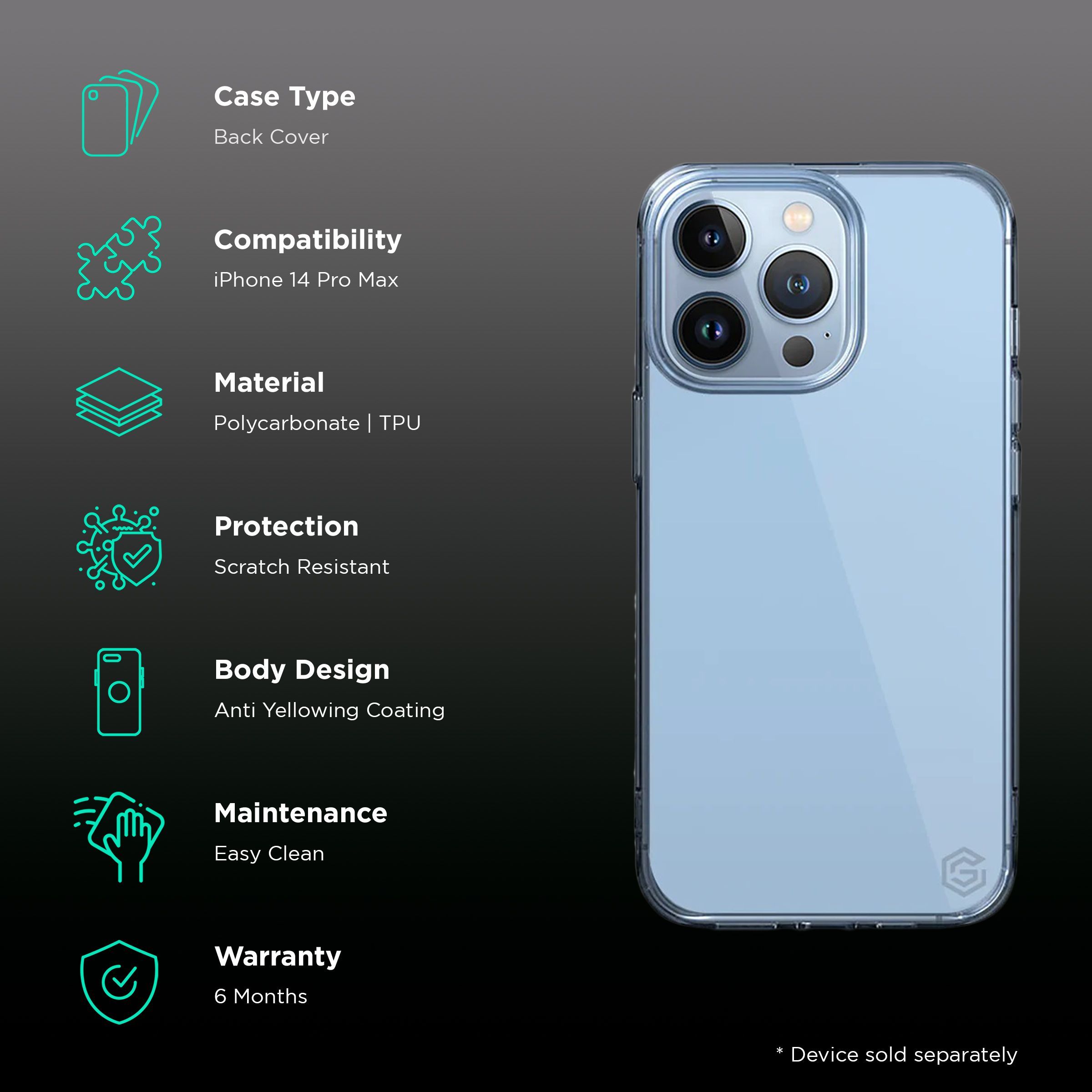 GRIPP Hard Polycarbonate & TPU Back Cover for Apple iPhone 14 Pro Max (Drop Hybrid Protection, Transparent)_2