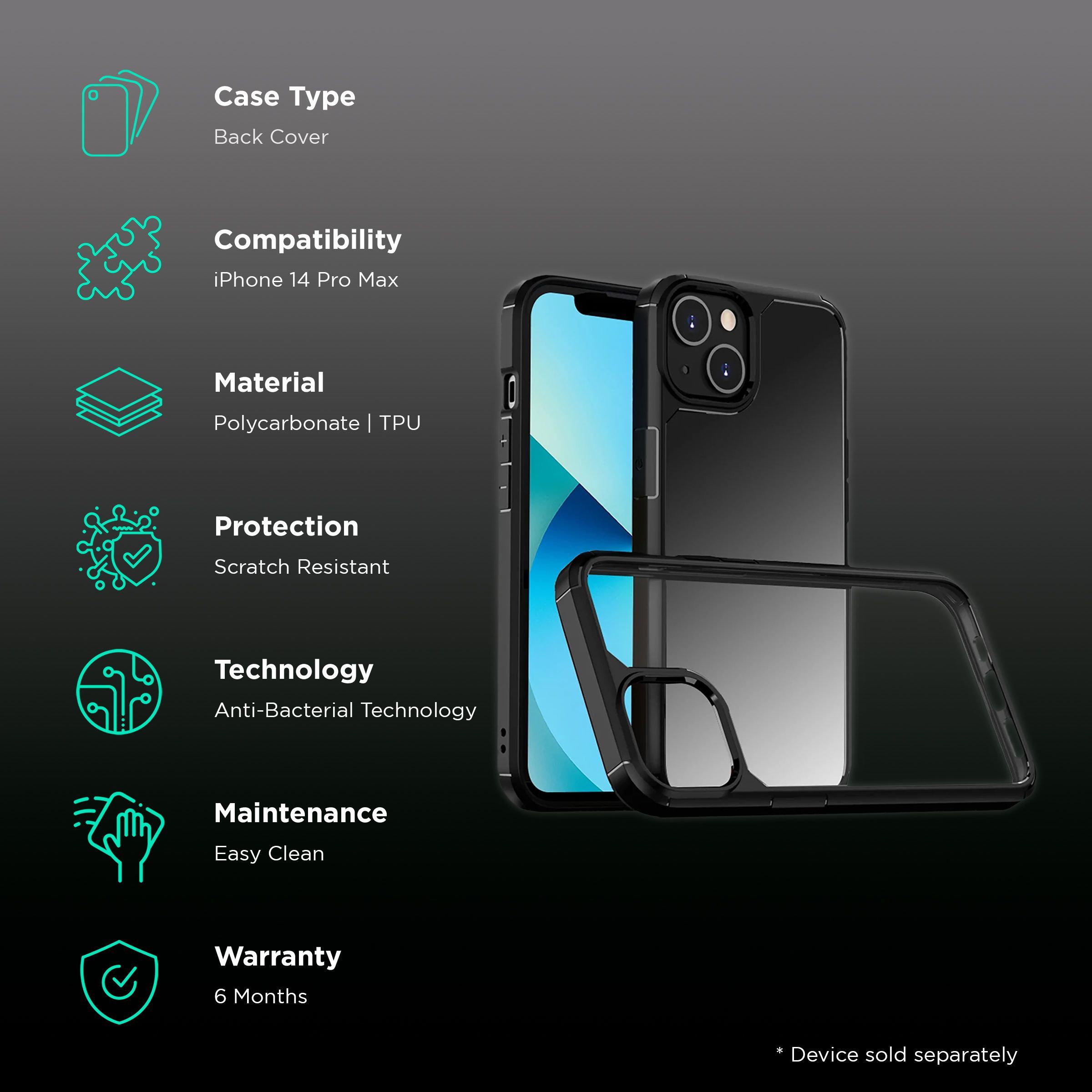 Gripp Defender Hard Polycarbonate & TPU Back Cover for Apple iPhone 13 Plus (Supports Wireless Charging, Black)_2