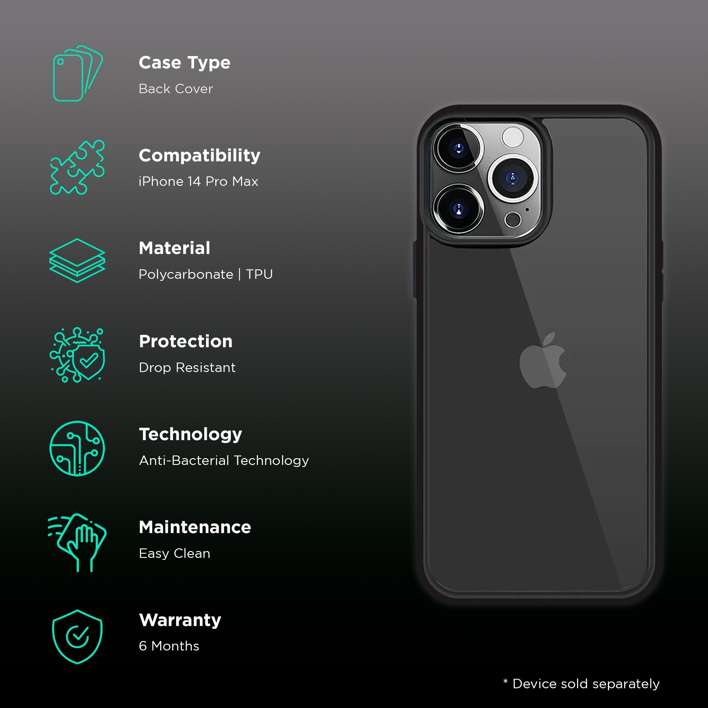 GRIPP Stark Hard Polycarbonate & TPU Back Cover for Apple iPhone 14 Pro Max (Drop Protection, Black)_2