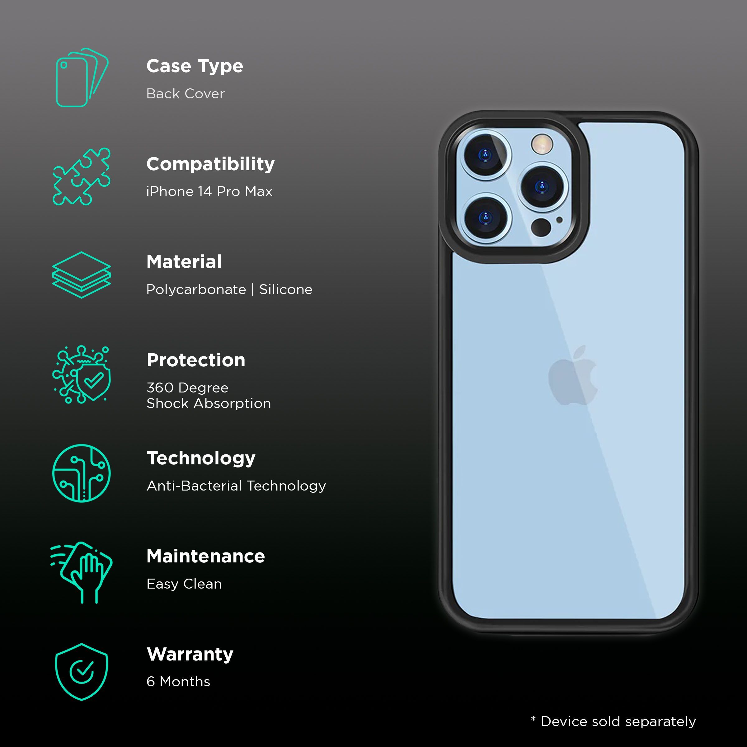 GRIPP Clarion Hard Polycarbonate & Silicone Back Cover for Apple iPhone 14 Pro Max (Drop Protection, Black) GRIPP Clarion Hard Polycarbonate & Silicone Back Cover for Apple iPhone 14 Pro Max (Drop Protection, Black)_2