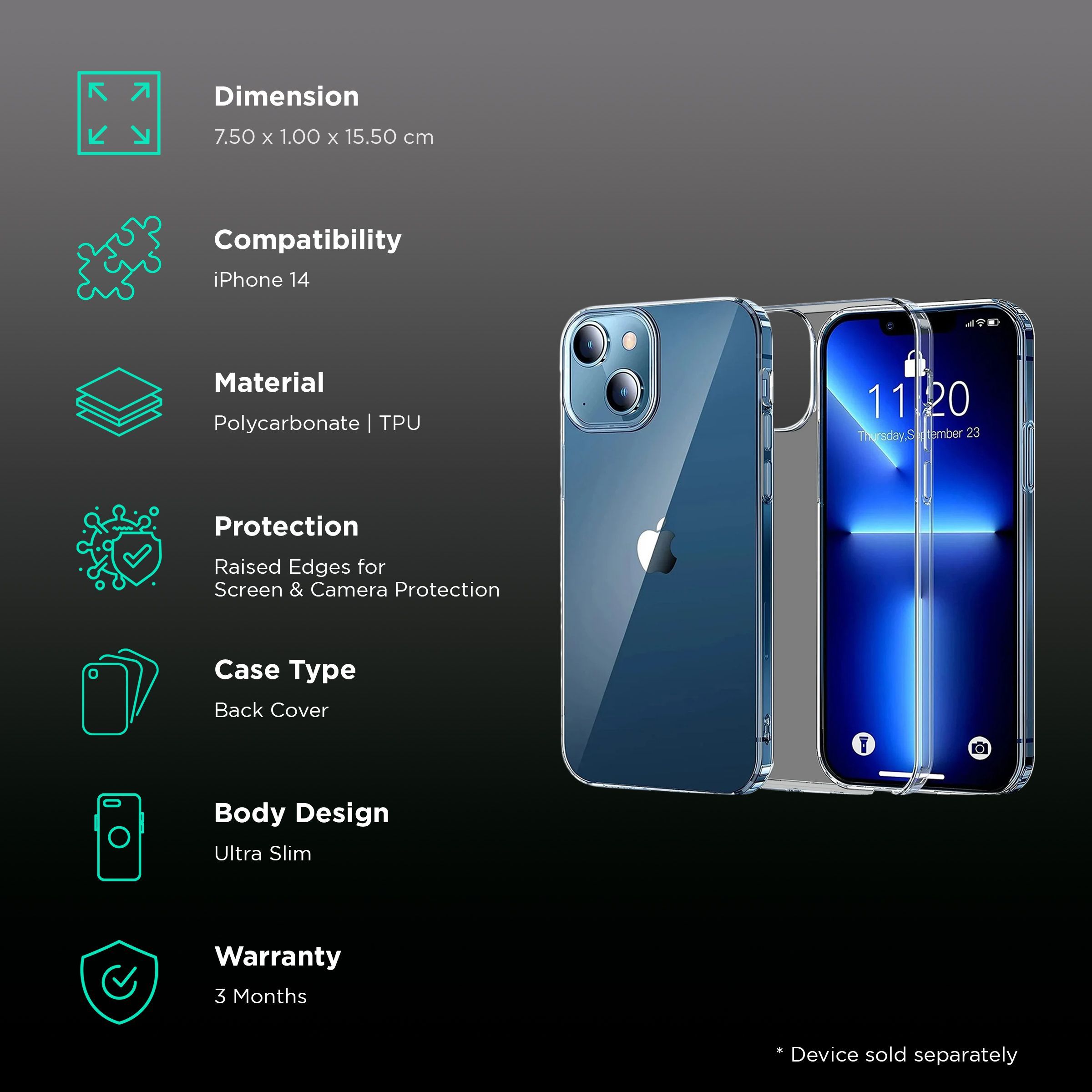 Vaku Glassy Polycarbonate & TPU Back Cover for Apple iPhone 14 (Scratch & Shock Resistant, Clear)_2