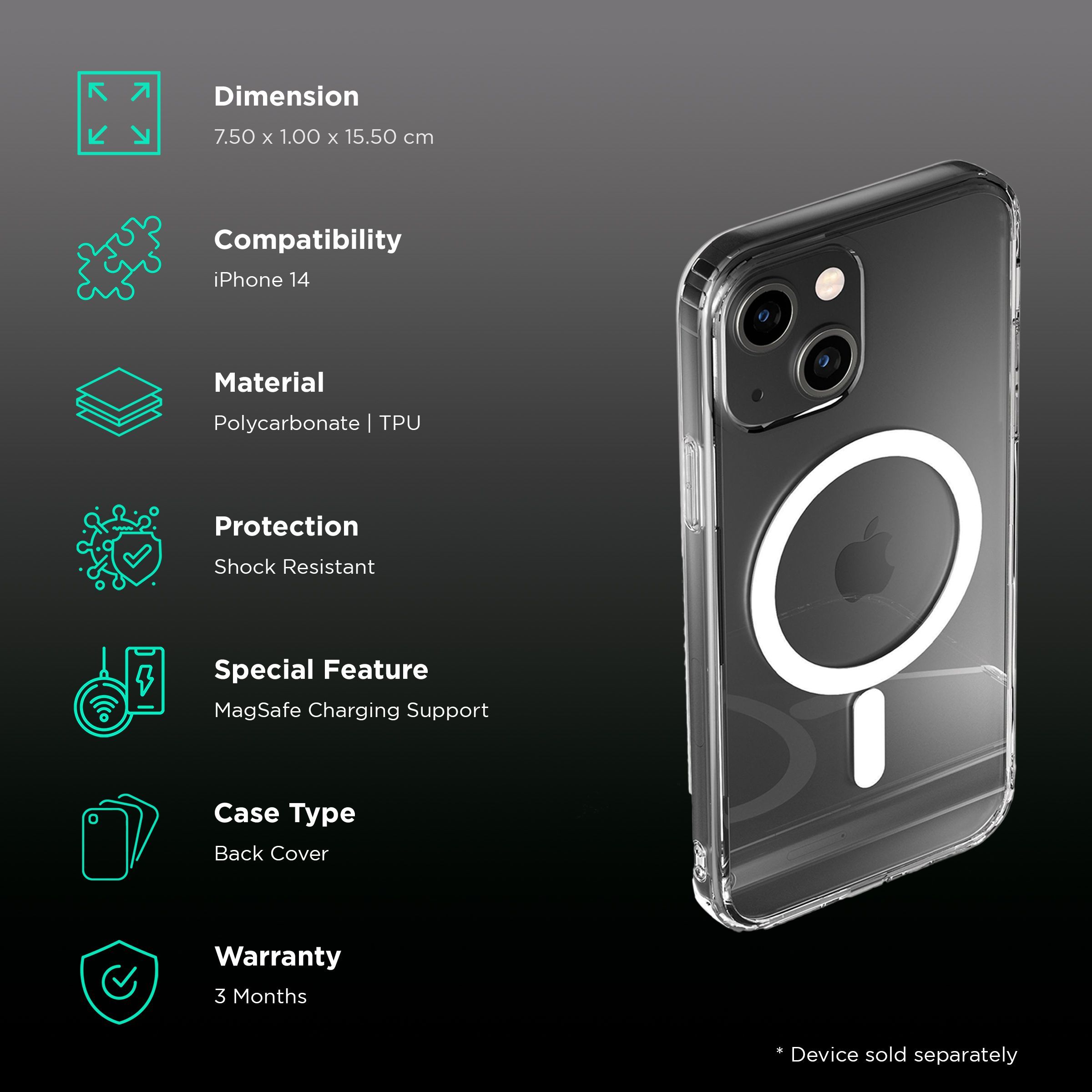 Vaku Glassy Polycarbonate & TPU Back Cover for Apple iPhone 14 (MagSafe Charging Support, Clear)_2