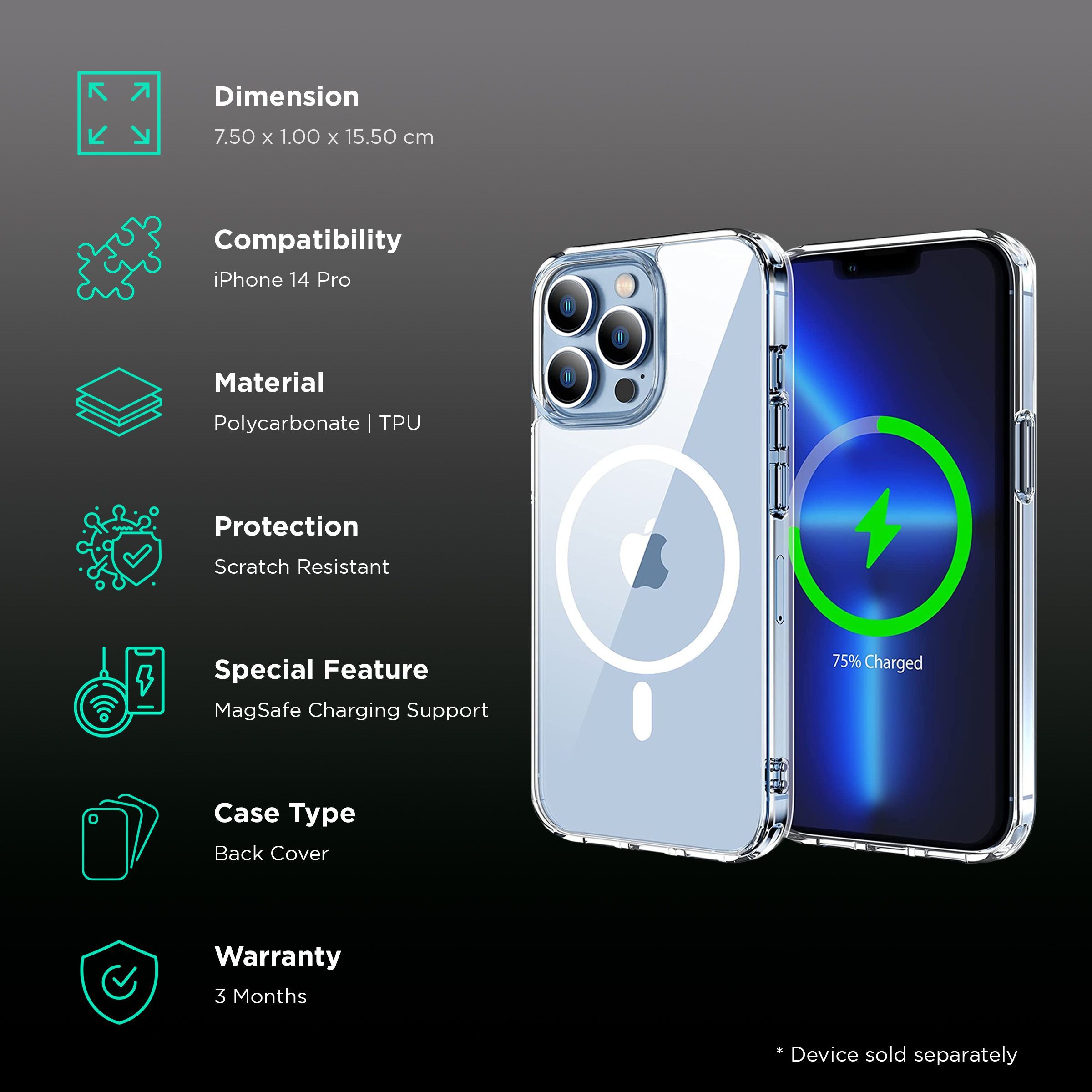 Vaku Glassy Polycarbonate & TPU Back Cover for Apple iPhone 14 Pro (MagSafe Charging Support, Clear)_2