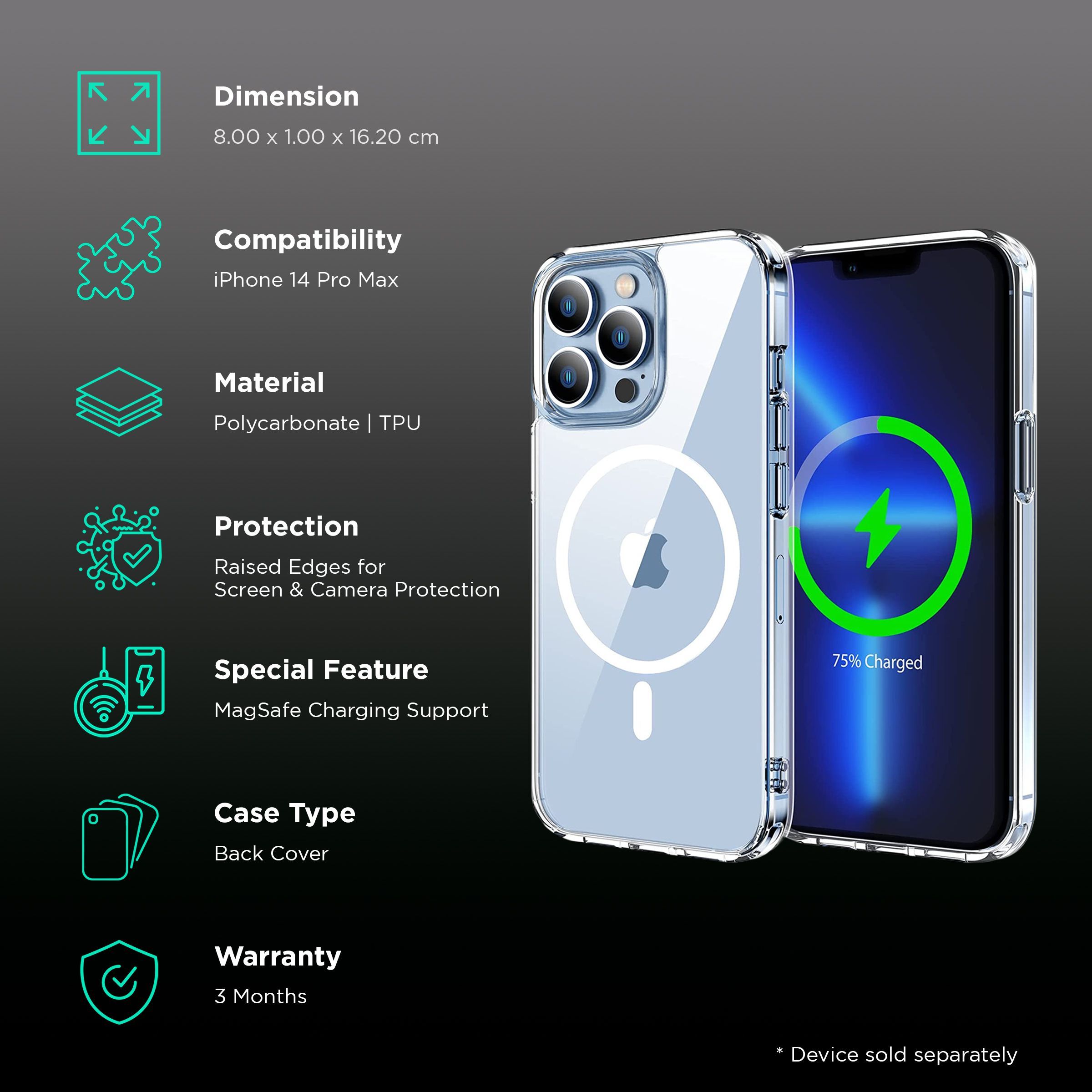 Vaku Glassy Polycarbonate & TPU Back Cover for Apple iPhone 14 Pro Max (MagSafe Charging Support, Clear)_2