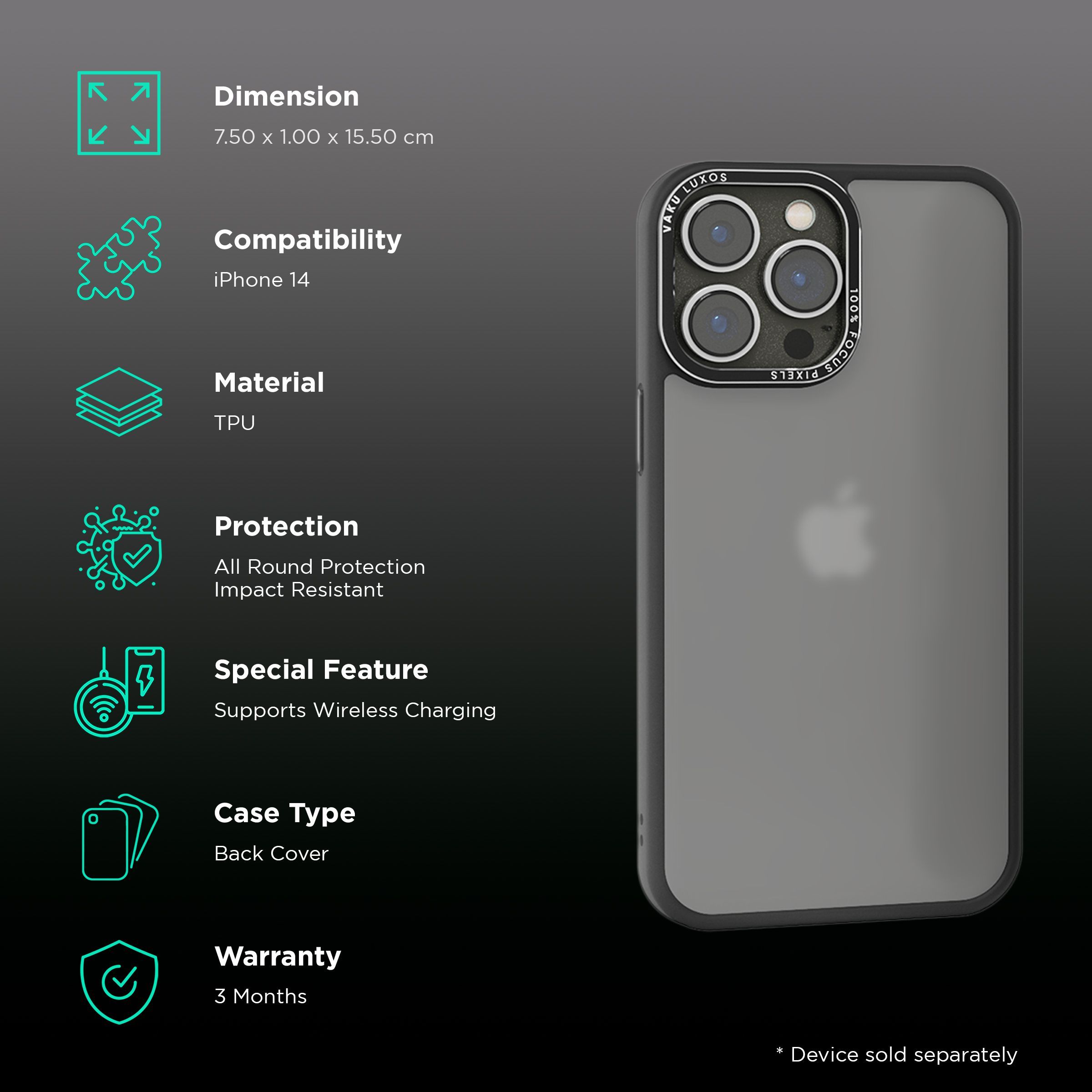 Vaku Trans Armor TPU Back Cover for Apple iPhone 14 (Supports Wireless Charging, Black)_2