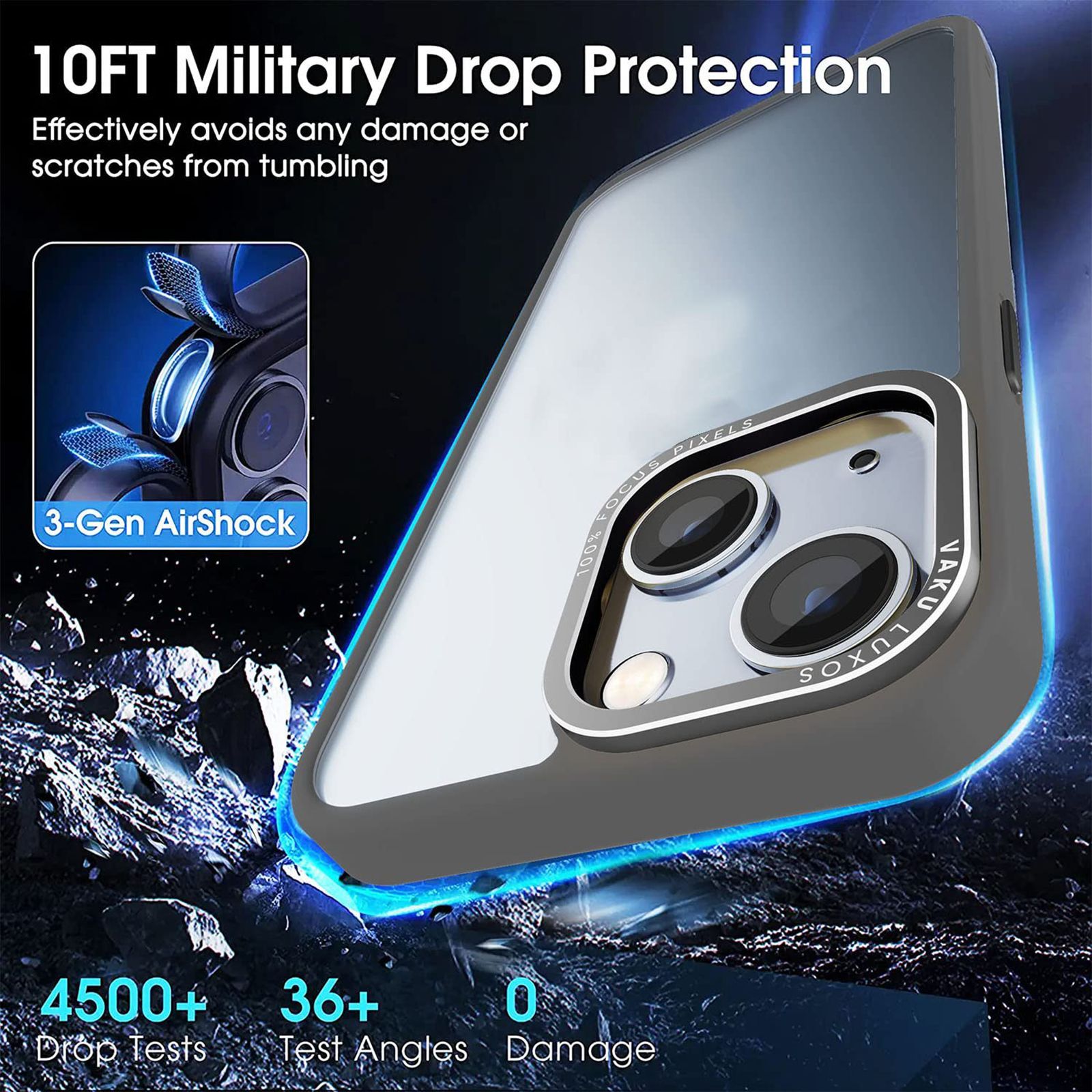 Vaku Trans Armor TPU Back Cover for Apple iPhone 14 (Supports Wireless Charging, Grey)_6