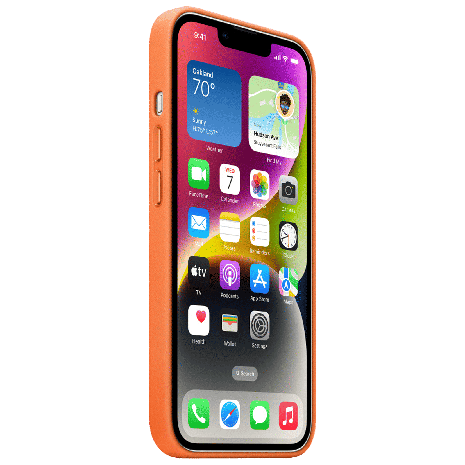 Apple Soft Leather Back Cover for Apple iPhone 14 Plus (MagSafe Charging Support, Orange)_3