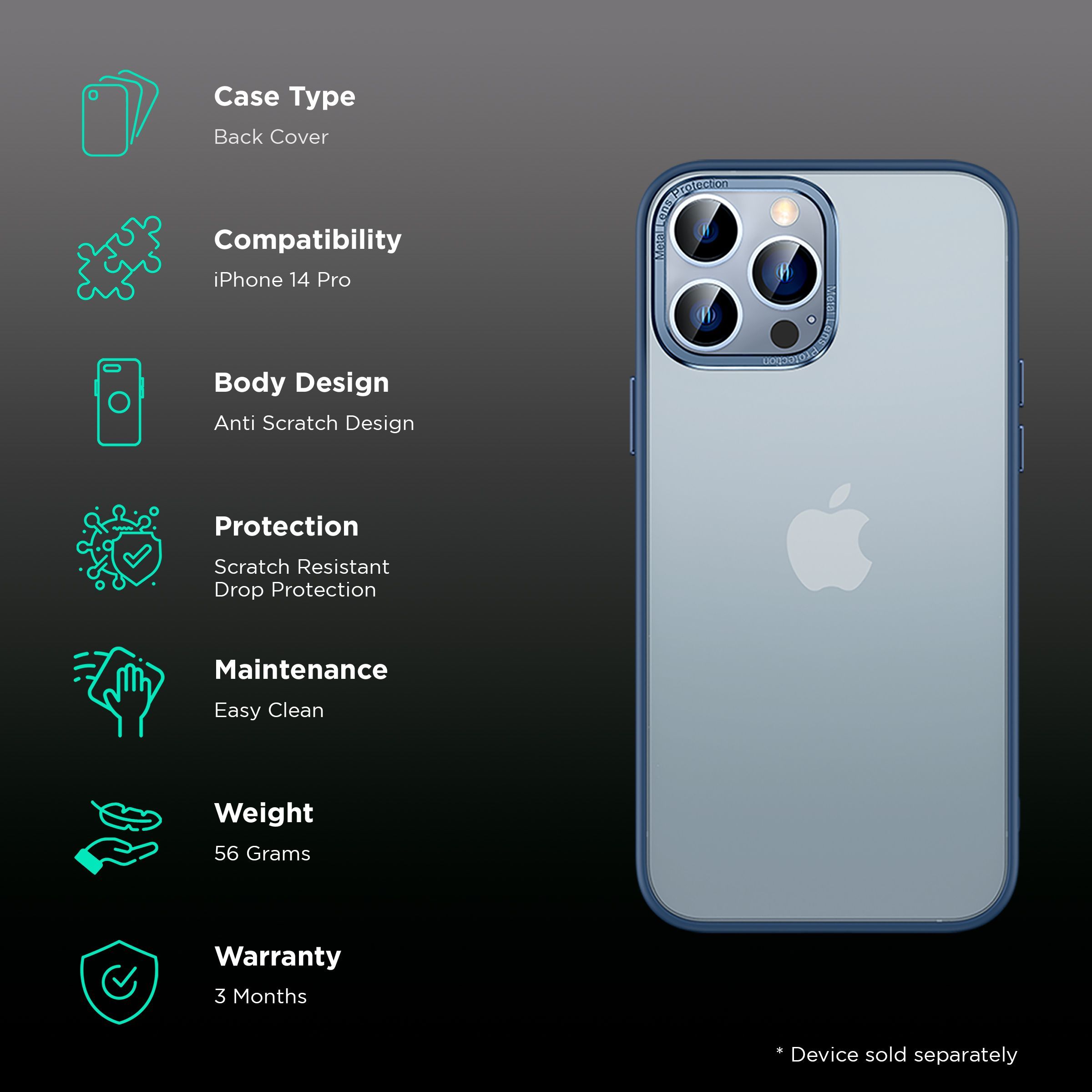 Inbase Luxe Matte Back Cover for Apple iPhone 14 Pro (Anti-Microbial, Blue)_2