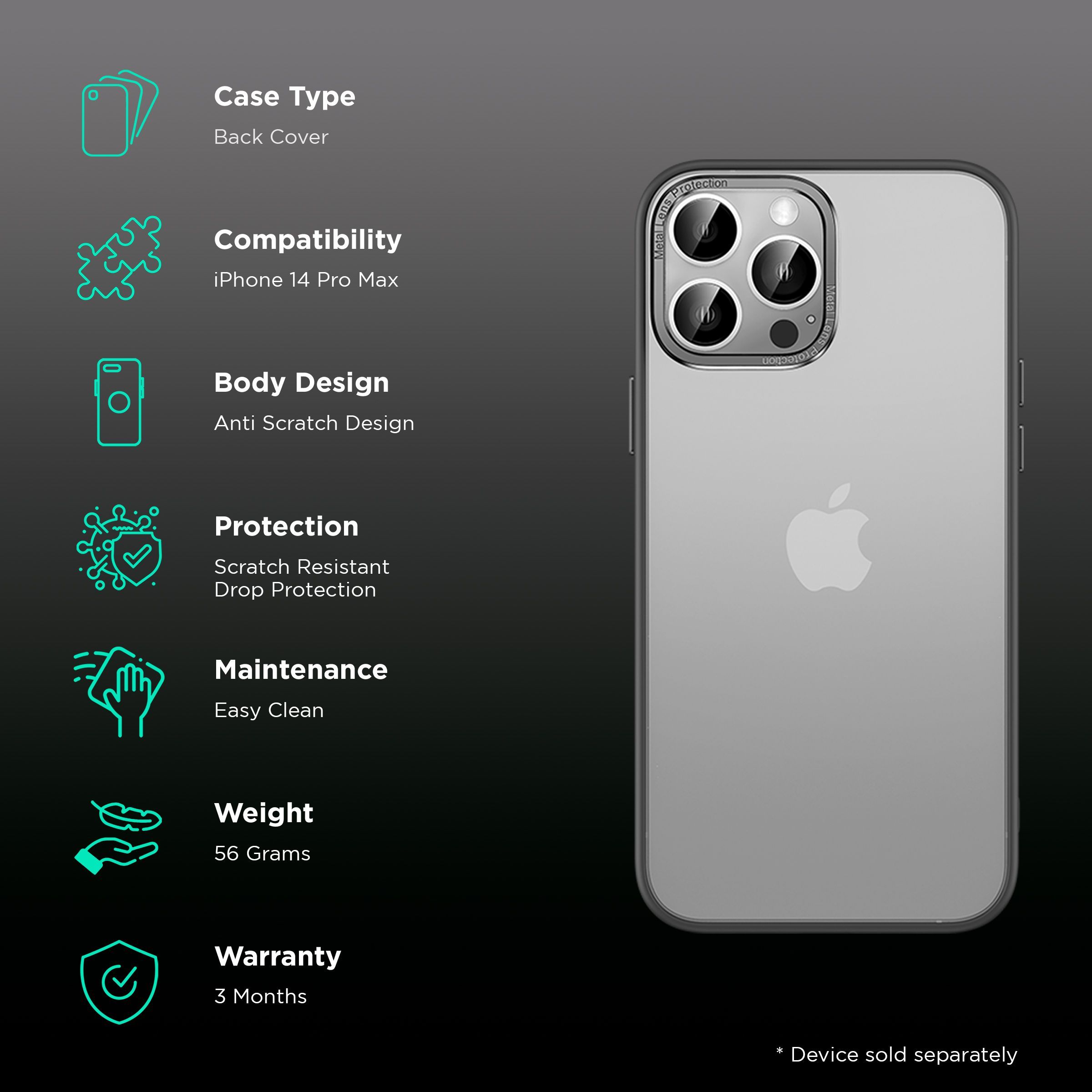 Inbase Luxe Matte Back Cover for Apple iPhone 14 Pro Max (Anti-Microbial, Black)_2