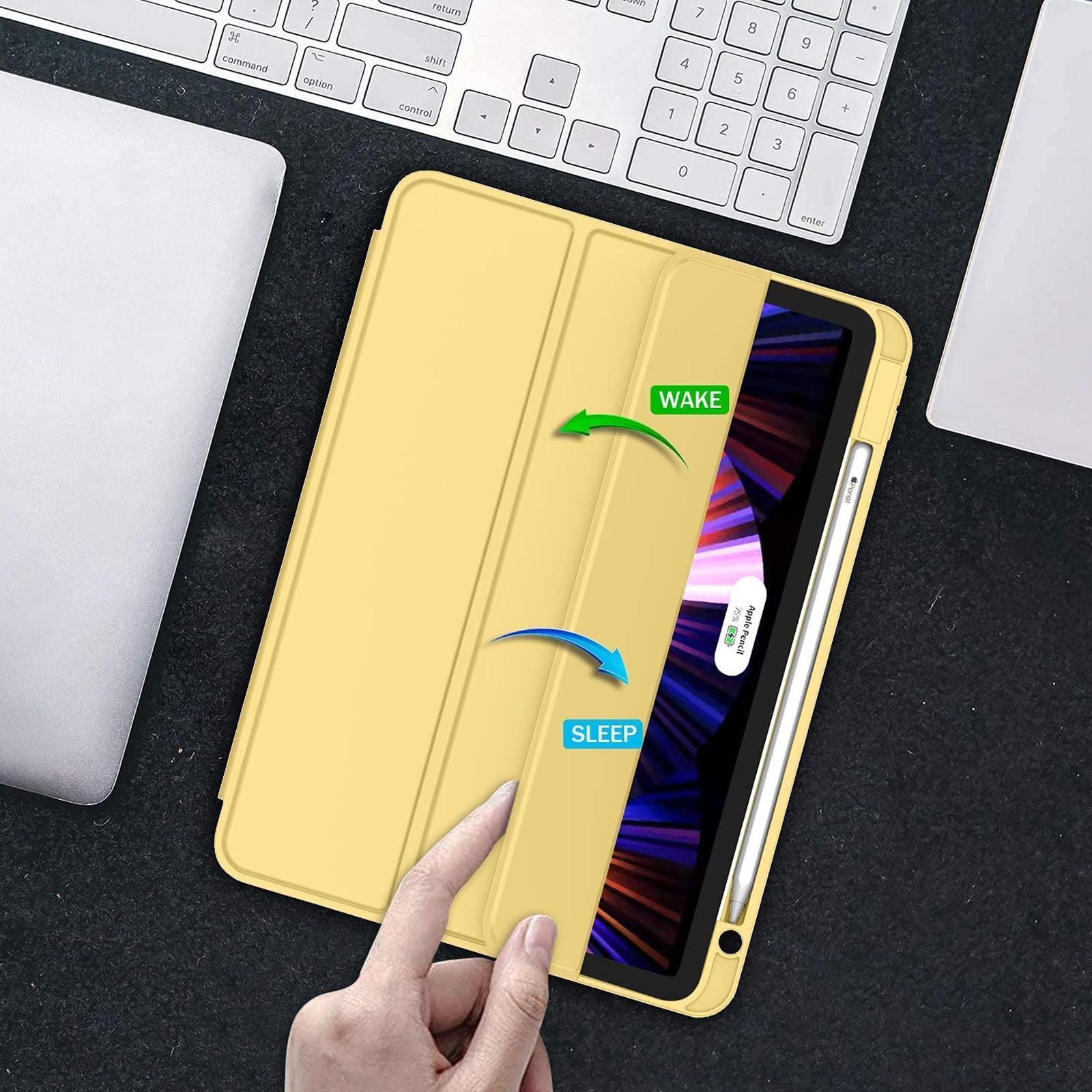 VAKU LUXOS Stallion Trifold Polyurethane Leather, Silicone Flip Cover for Apple iPad Pro 11 Inch, iPad Air (4th Gen) (Wireless Charging Support, Yellow)_5