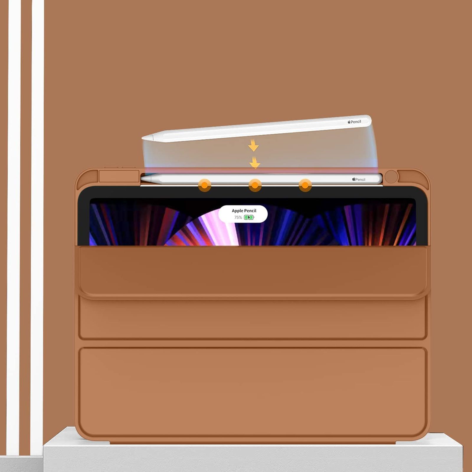 Vaku Stallion Trifold Polyurethane Leather, Silicone Flip Cover for Apple iPad Pro 11 Inch, iPad Air (4th Gen) (Wireless Charging Support, Brown)_6