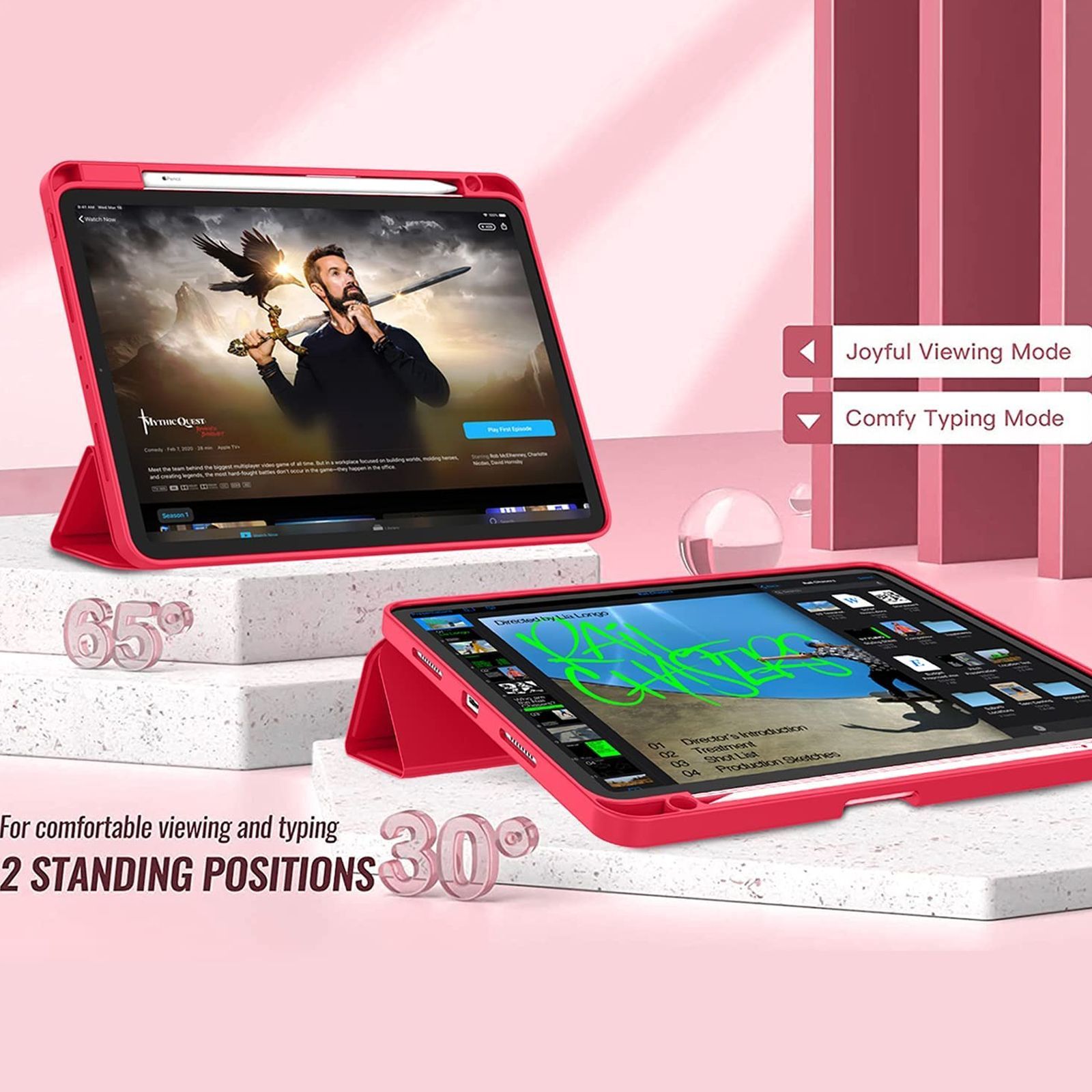 Vaku Stallion Trifold Polyurethane Leather, Silicone Flip Cover for Apple iPad Pro 11 Inch, iPad Air (4th Gen) (Wireless Charging Support, Red)_5