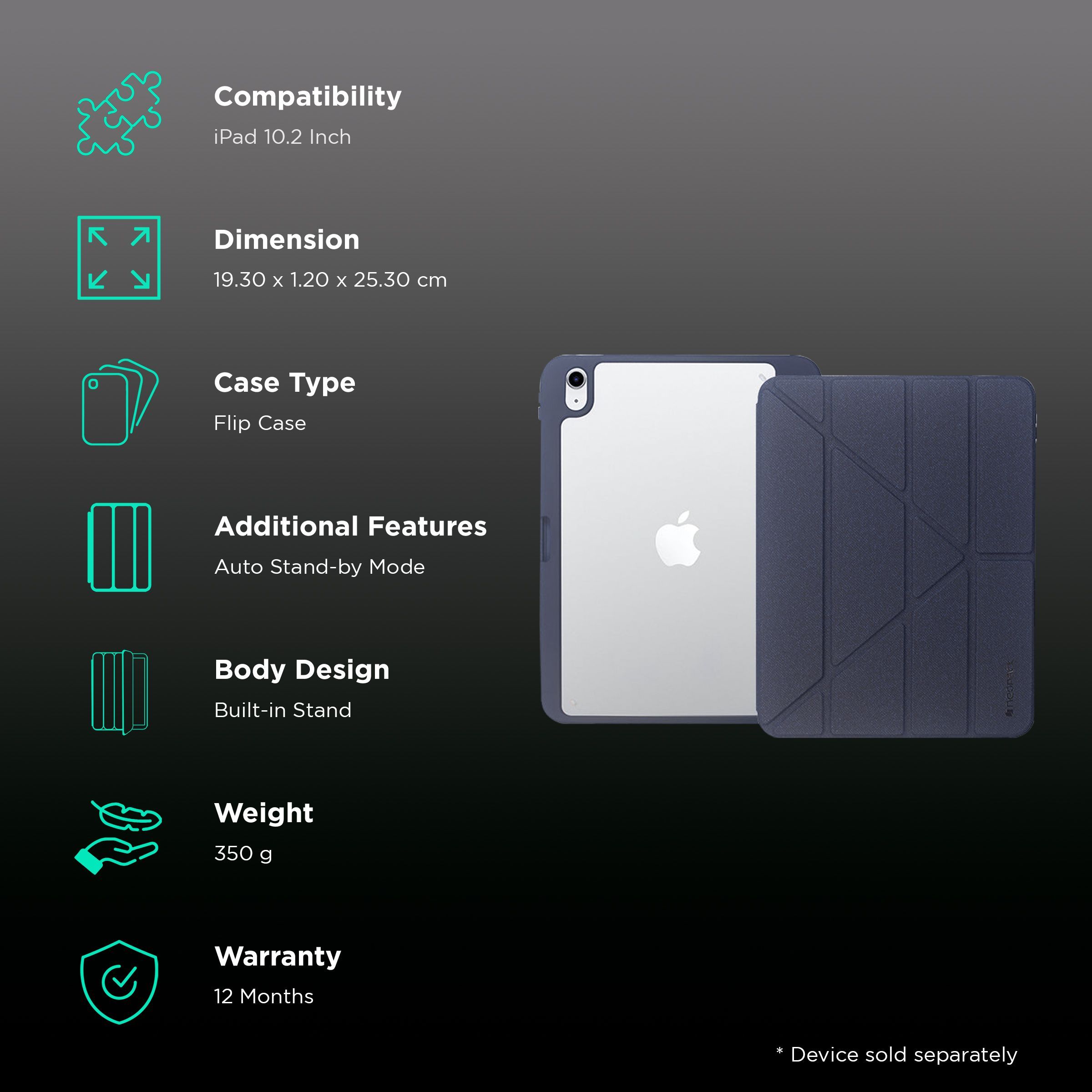 neopack Alpha Flip Case for Apple iPad 10.2 Inch with Pencil Holder (All Gen) (Auto Stand-by Mode, Blue)_2
