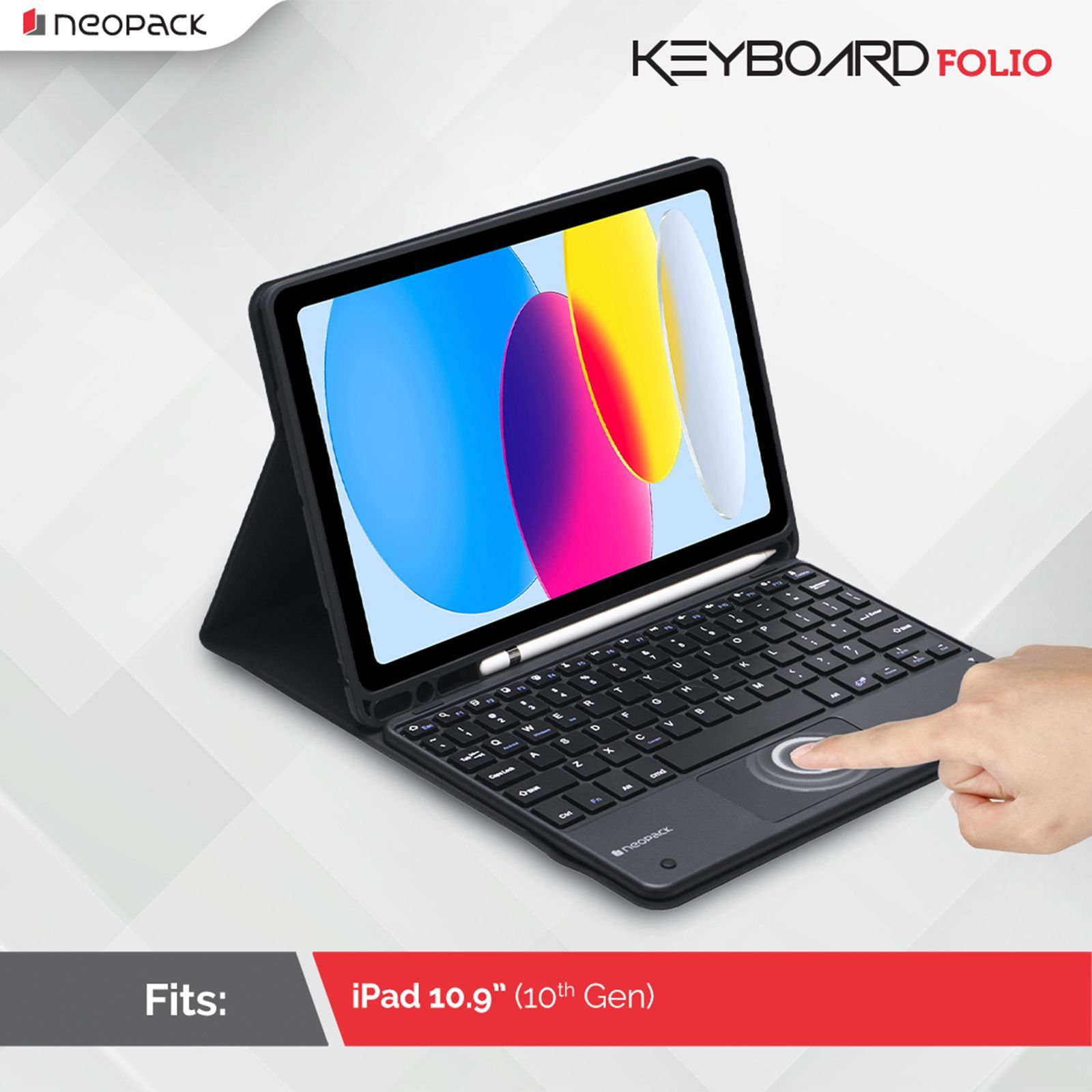 neopack Bluetooth Keyboard Case for Apple iPad 10.9 Inch (10th Gen) with Trackpad (Built-in Magnetic Kick-Stand, Black)_4