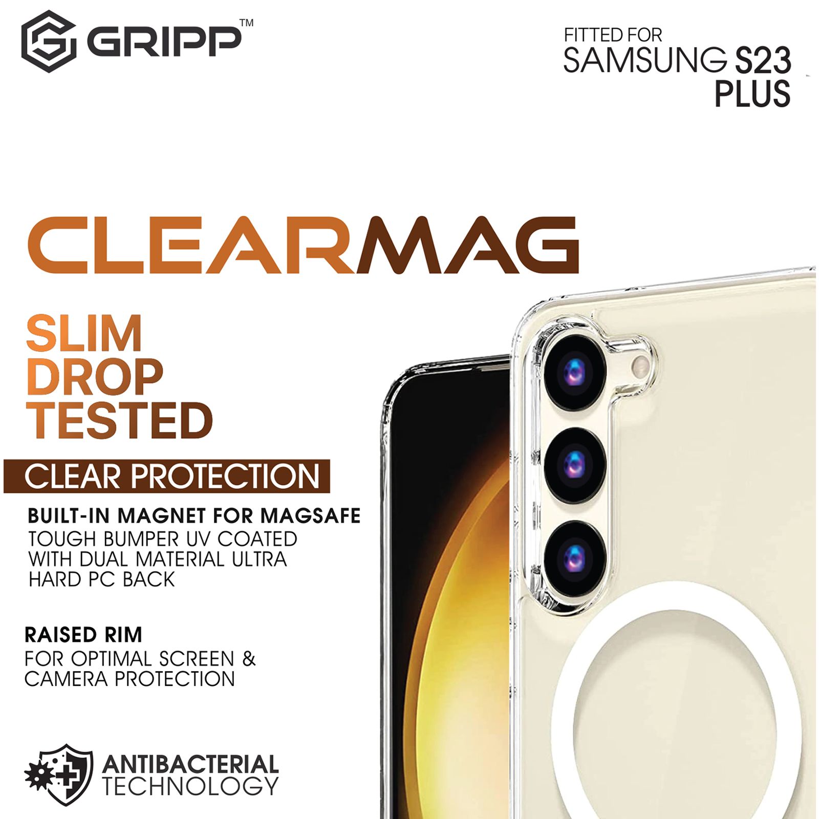 GRIPP Hard Silicon Back Case for Samsung Galaxy S23 Plus (Magsafe, Clear)_5