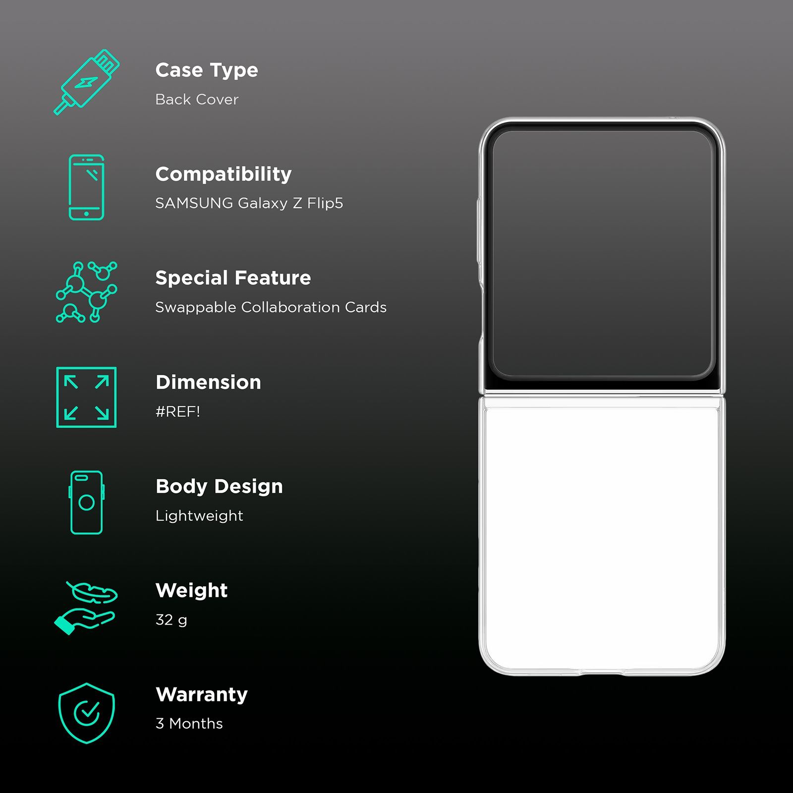 SAMSUNG Back Case for Galaxy Z Flip5 (Swappable and Customizable Design, Transparent)_2