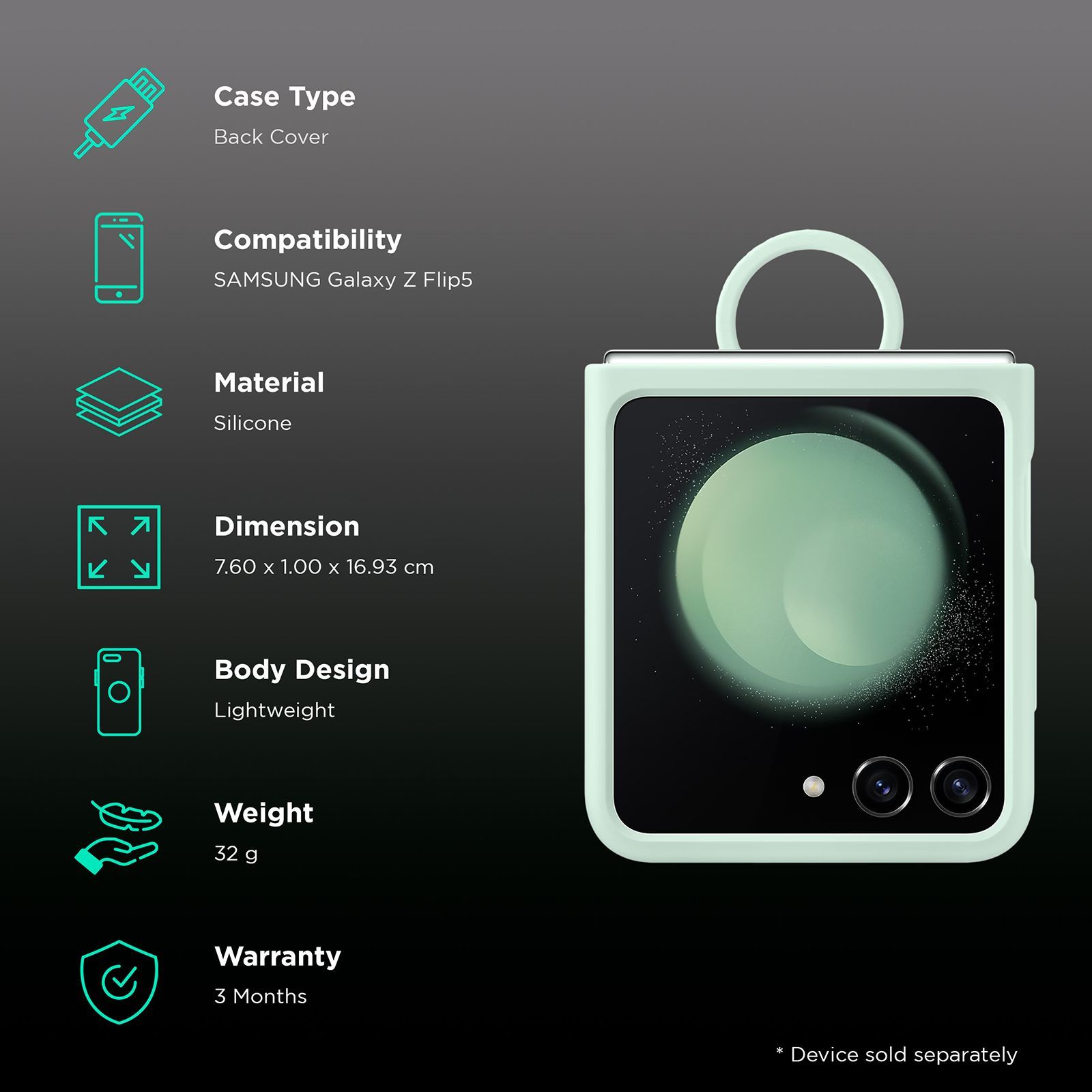 SAMSUNG Soft Silicone Back Case for Galaxy Z Flip5 (Ring Holder, Mint) SAMSUNG Soft Silicone Back Case for Galaxy Z Flip5 (Ring Holder, Mint)_2