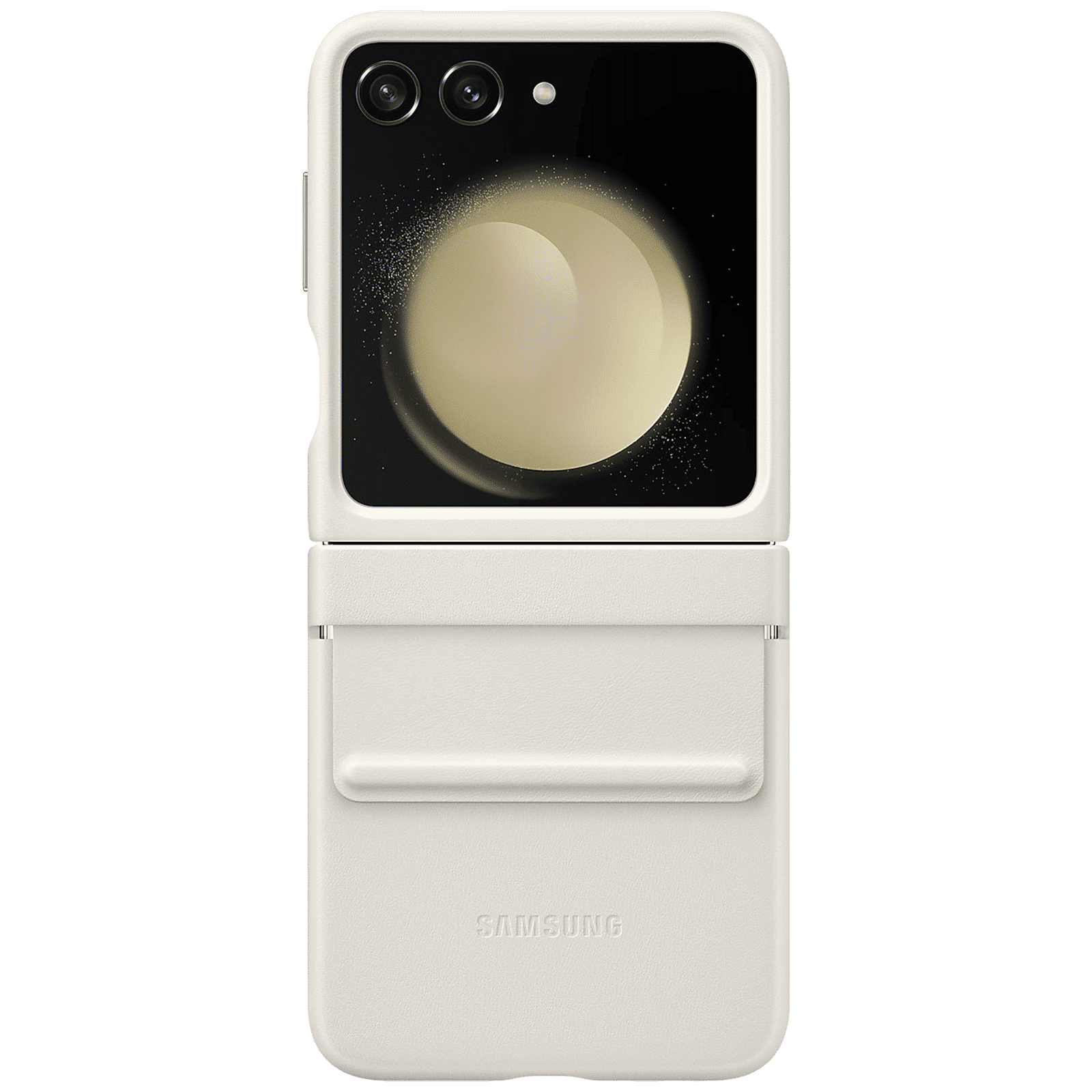 SAMSUNG Soft Leather Back Case for Galaxy Z Flip5 (Stylish Design, Cream)_1