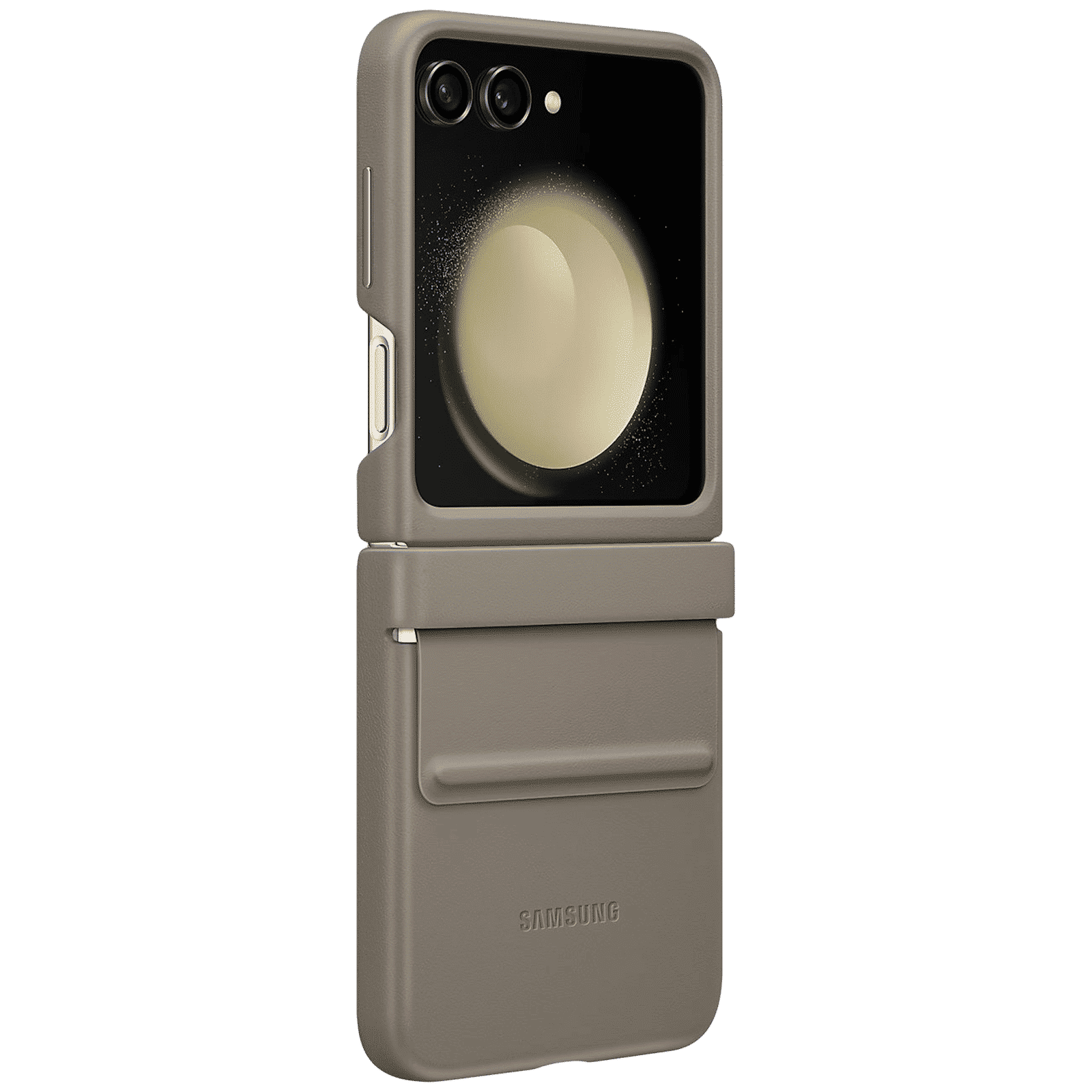 SAMSUNG Soft Leather Back Case for Galaxy Z Flip5 (Stylish Design, Etoupe Grey)_2