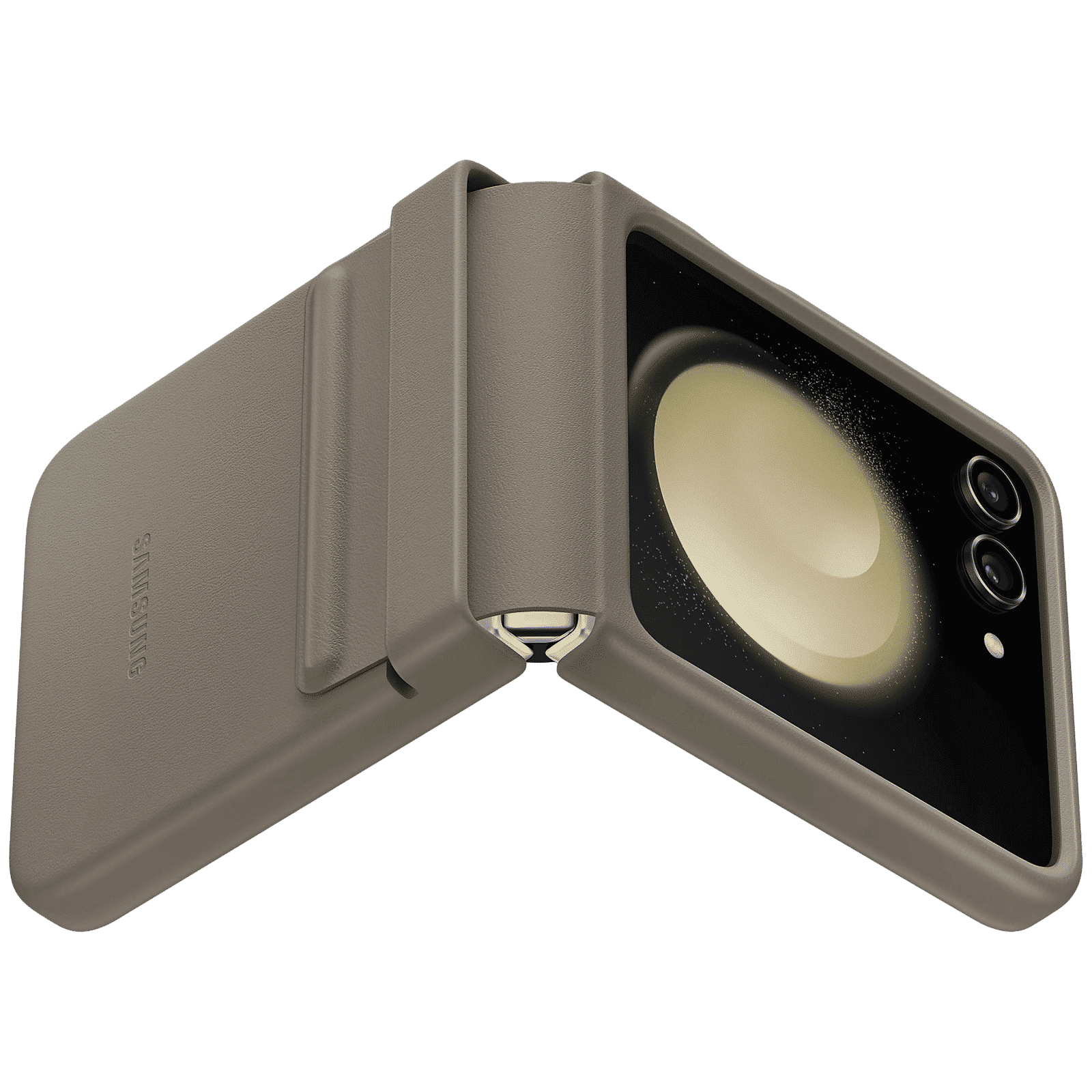 SAMSUNG Soft Leather Back Case for Galaxy Z Flip5 (Stylish Design, Etoupe Grey)_3
