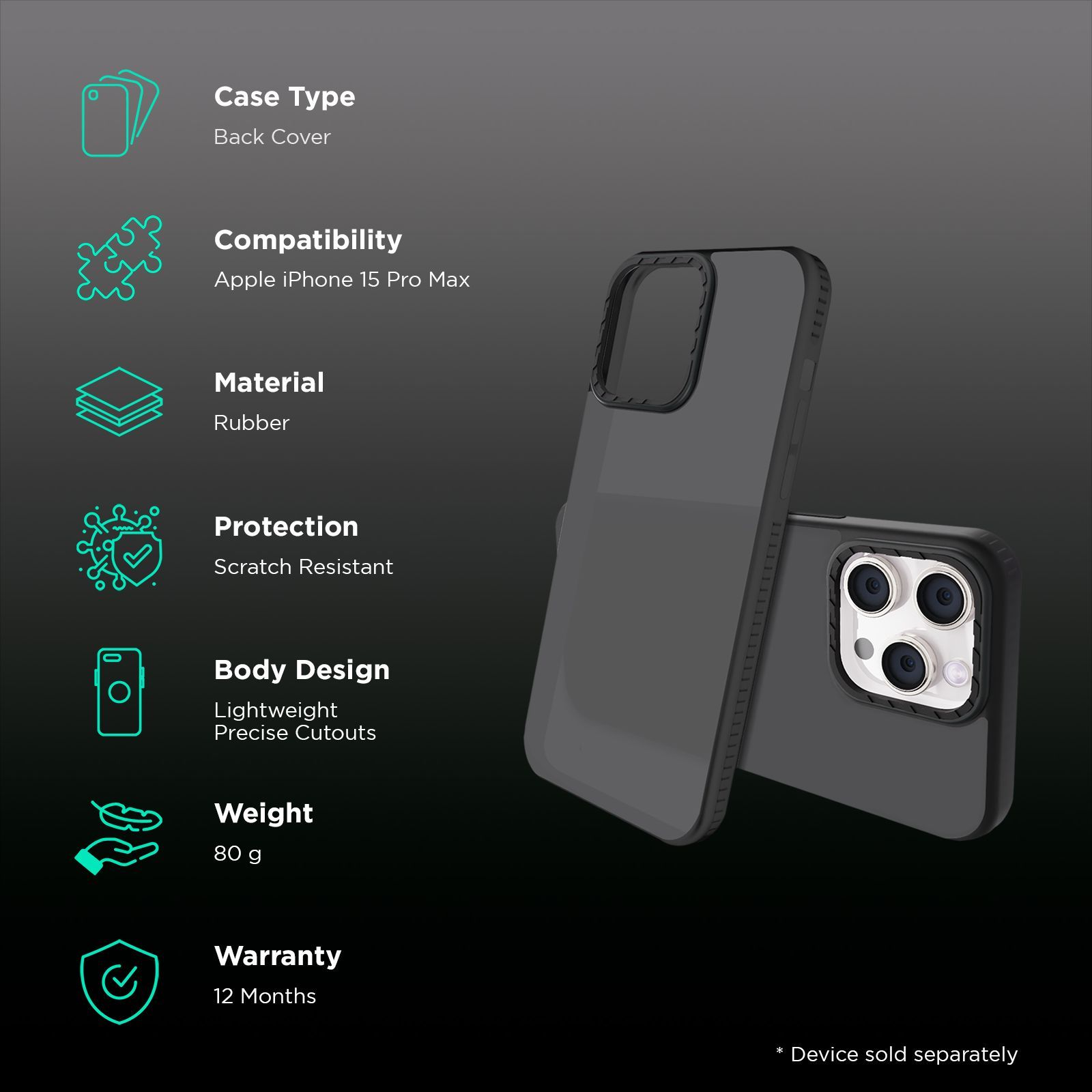 GRIPP Alpine Rubber Back Cover for Apple iPhone 15 Pro Max (Scratch Protection, Black)_2