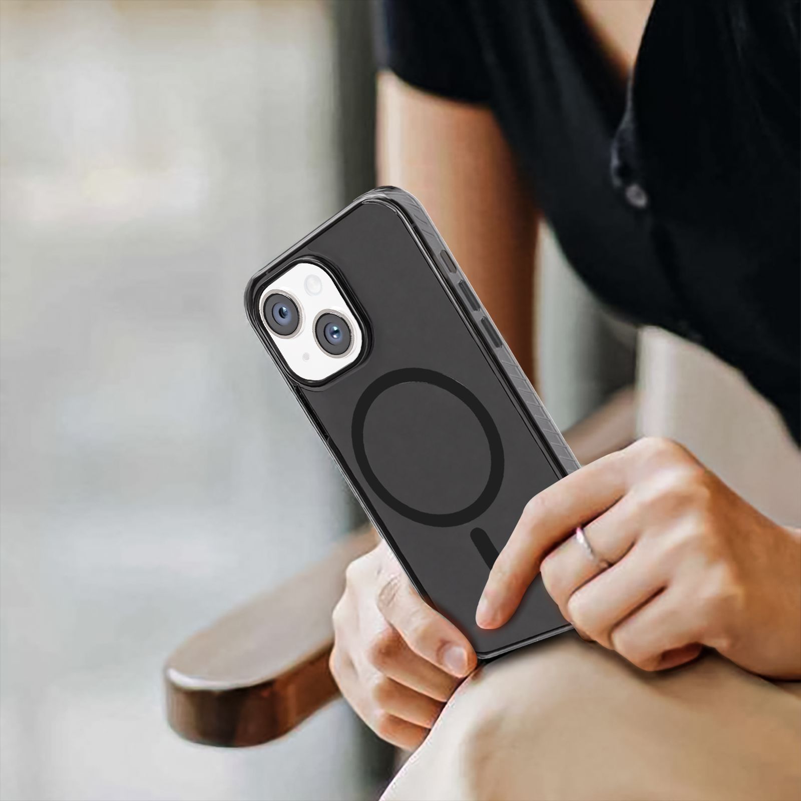 GRIPP Combat TPU & Polycarbonate Back Cover for Apple iPhone 15 (MagSafe Compatible, Smoke)_5