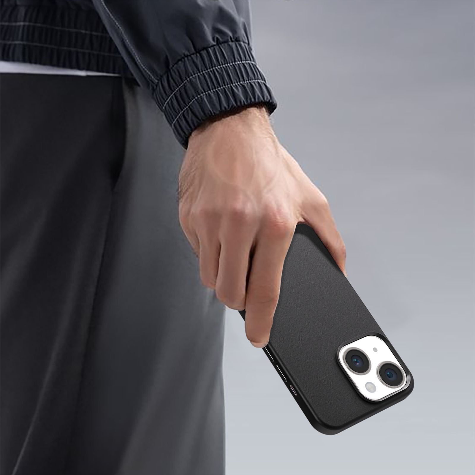 GRIPP Vintage Leather Back Cover for Apple iPhone 15 Plus (MagSafe Compatible, Black)_7