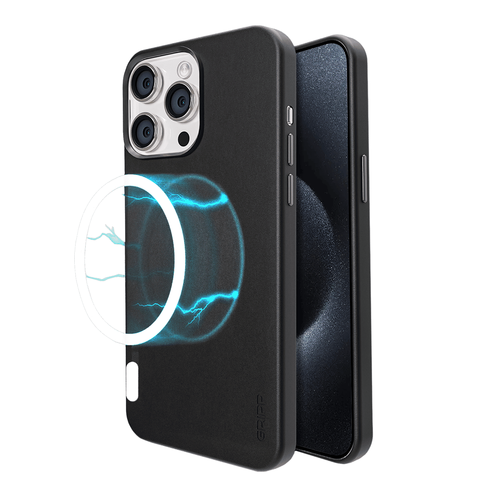 GRIPP Vintage Leather Back Cover for Apple iPhone 15 Pro (MagSafe Compatible, Black)_1