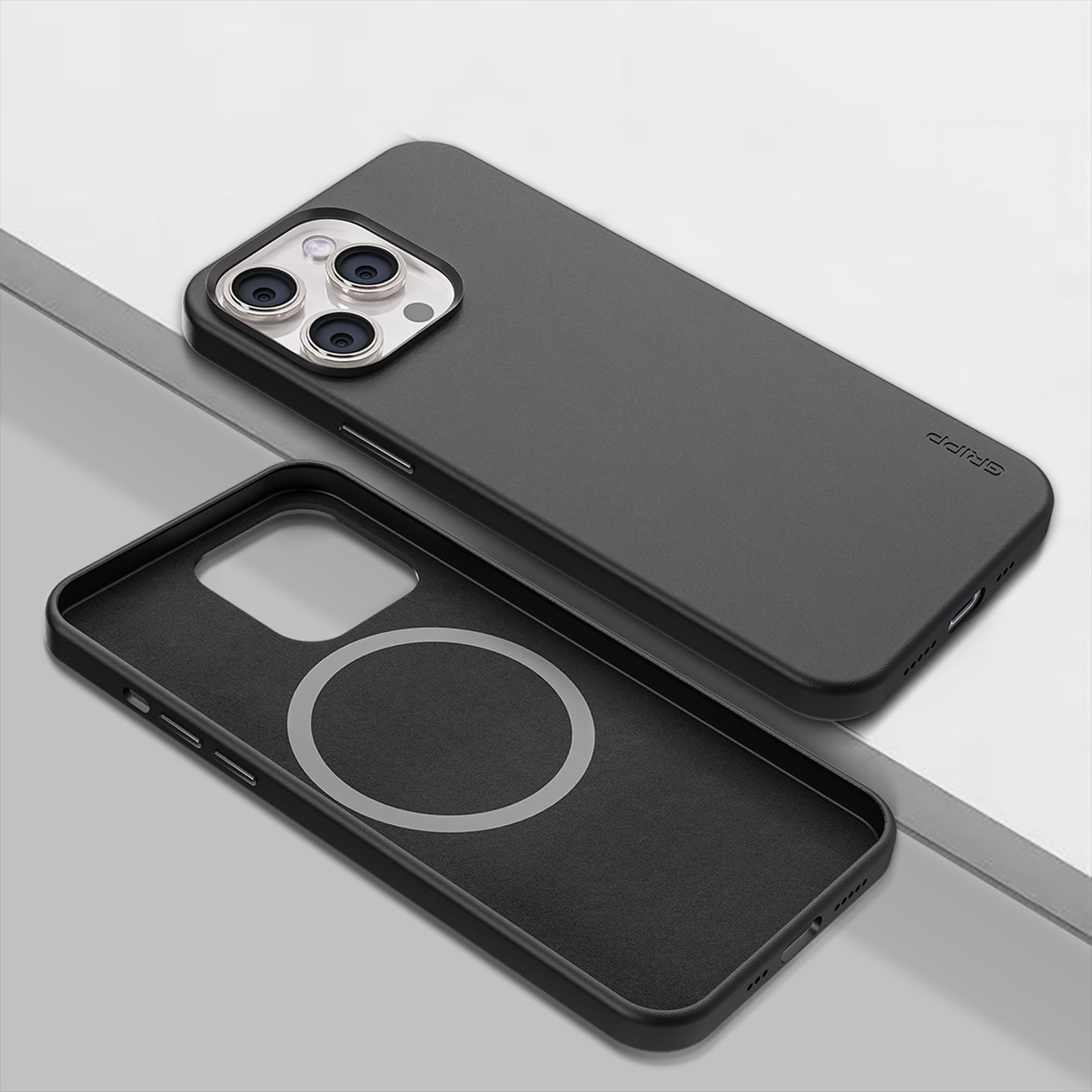 GRIPP Vintage Leather Back Cover for Apple iPhone 15 Pro (MagSafe Compatible, Black)_6