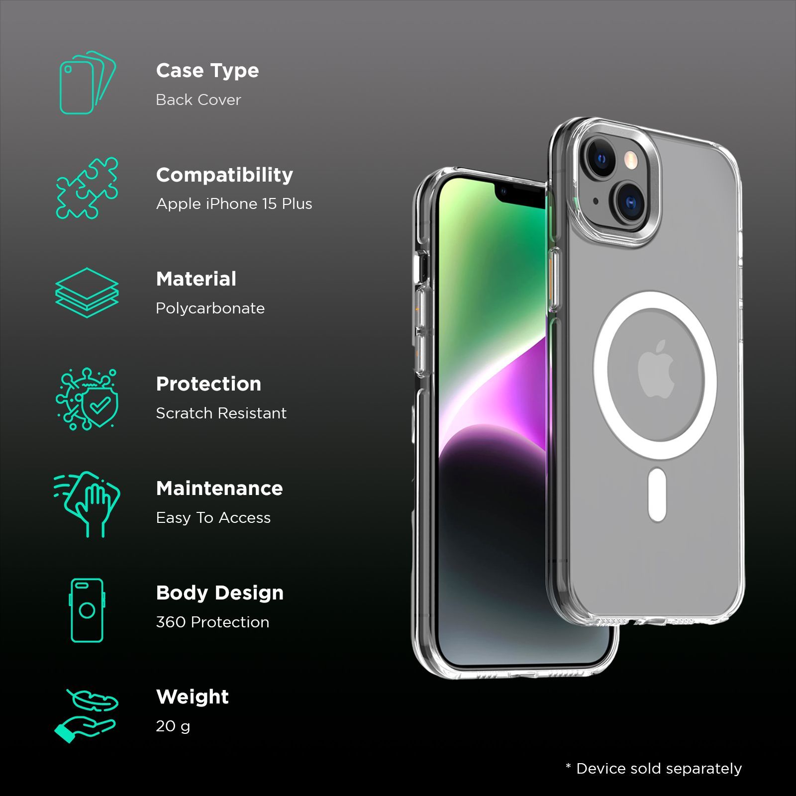 Muvtech Crystal Pro Snap Hard Polycarbonate Back Case for Apple iPhone 15 Plus (Supports Wireless Charging, White)_2