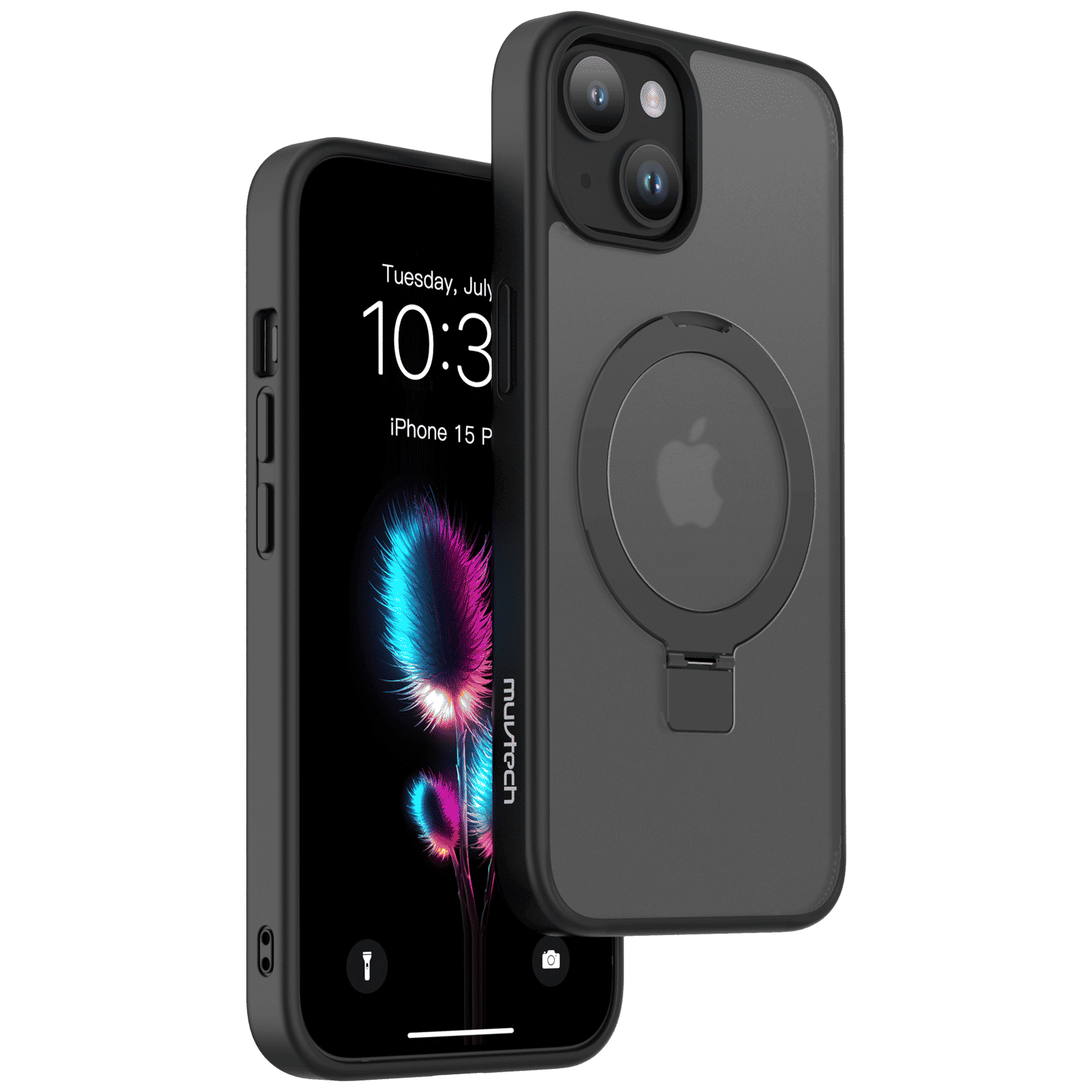 Muvtech Rio Snap Hard Polycarbonate & Thermoplastic Polyurethane Back Case for Apple iPhone 15 Plus (Camera Protection, Black)_1