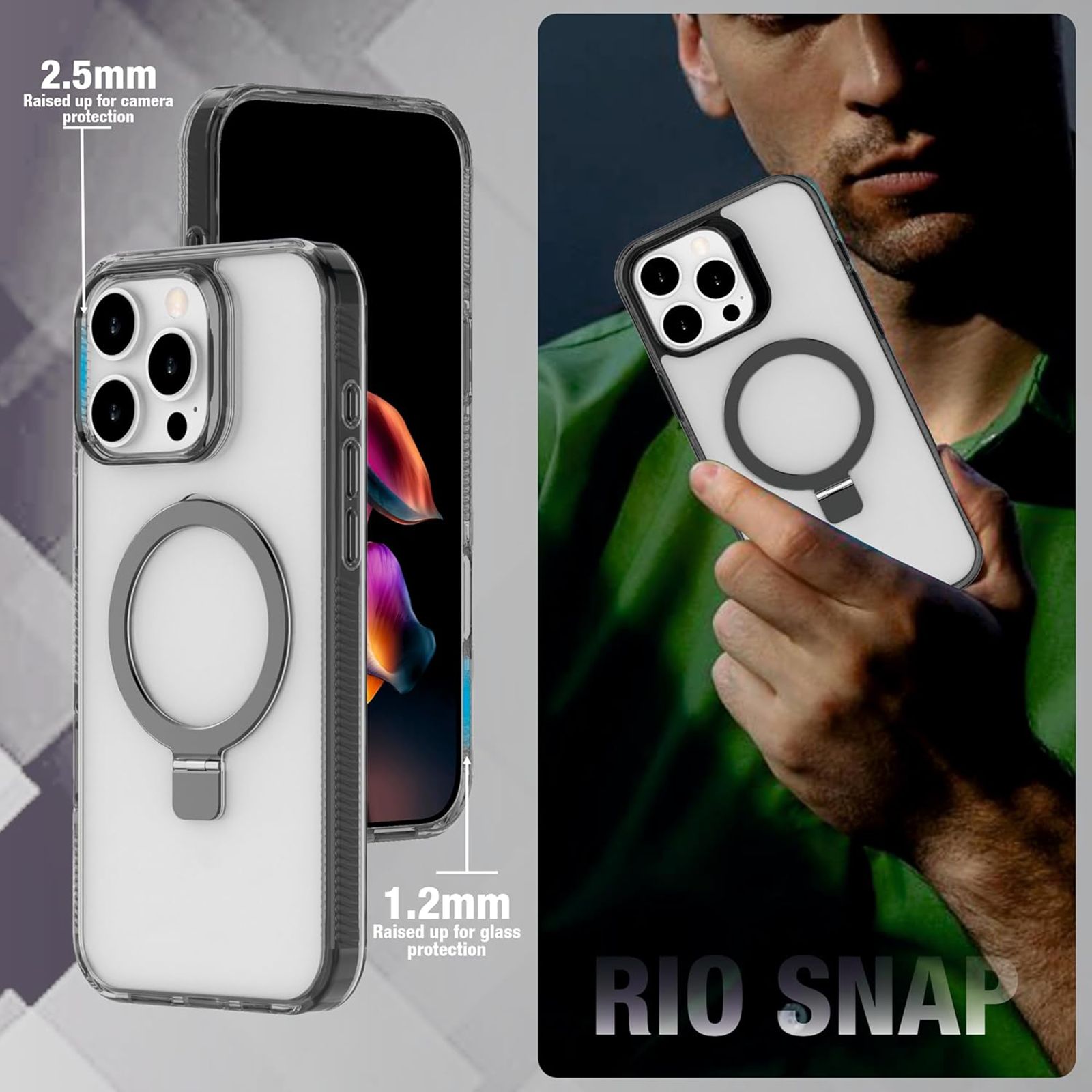 Muvtech Rio Pro Snap Hard Polycarbonate Back Case for Apple iPhone 15 Pro (Camera Protection, Black)_10