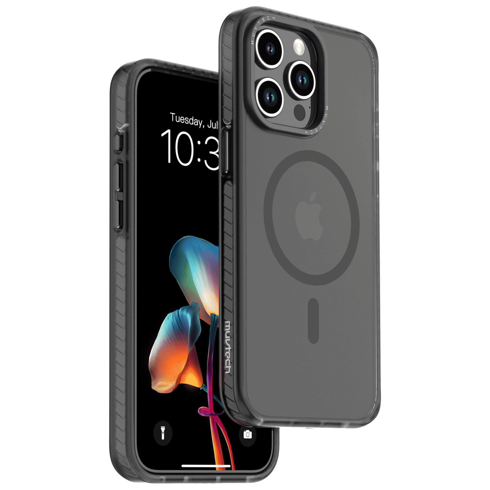 Muvtech Oslo Snap Polycarbonate, Thermoplastic Polyurethane & Thermoplastic Elastomer Back Case for Apple iPhone 15 Pro Max (Camera Protection, Black)_1