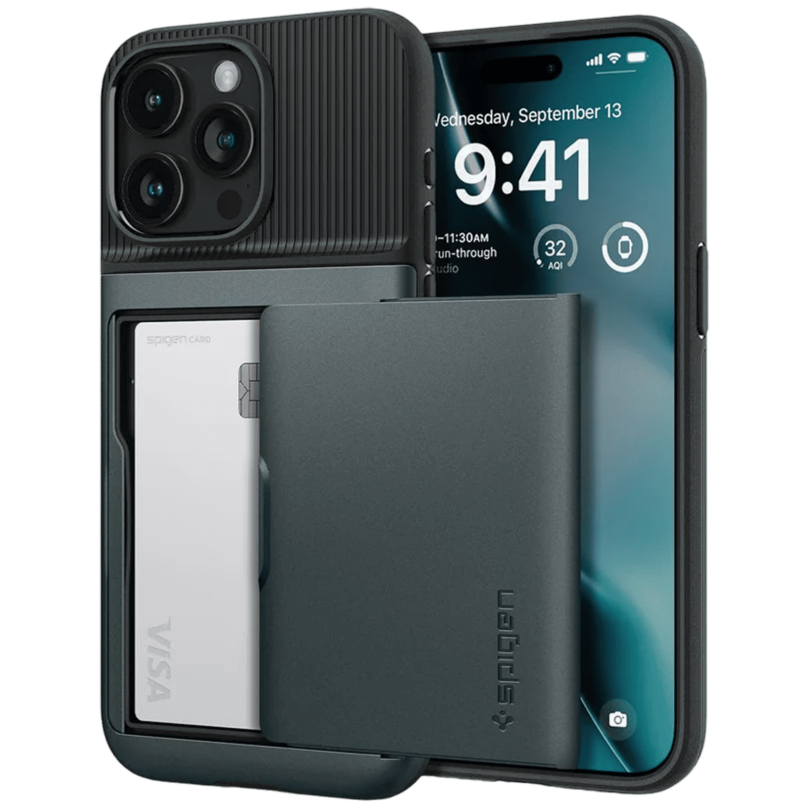 spigen Slim Armor CS PC and TPU Back Cover for iPhone 15 Pro Max (Air Cushion Technology, Abyss Green)_1