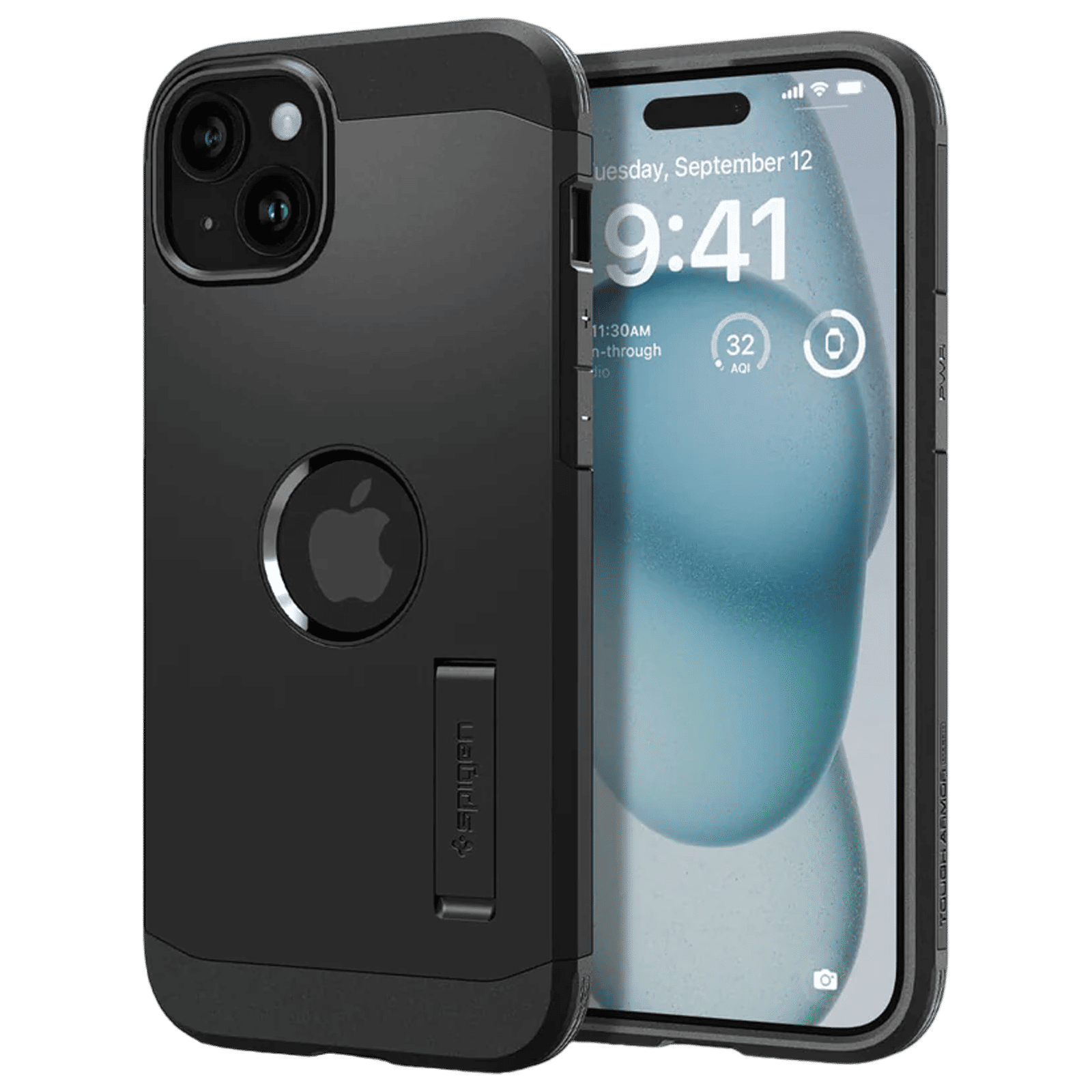 spigen Tough Armor MagFit TPU and PC Back Cover for iPhone 15 (Military Grade, Black)_1