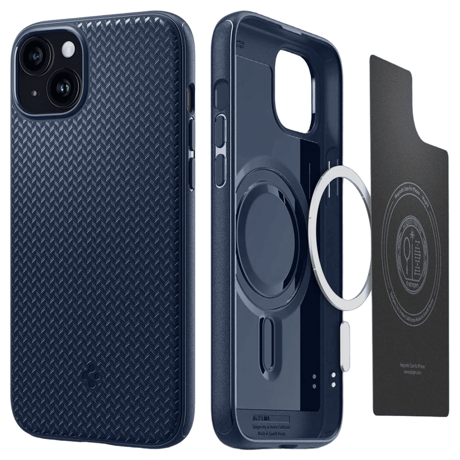 spigen Mag Armor MagFit TPU Back Cover for iPhone 15 (Air Cushion Technology, Navy Blue)_1