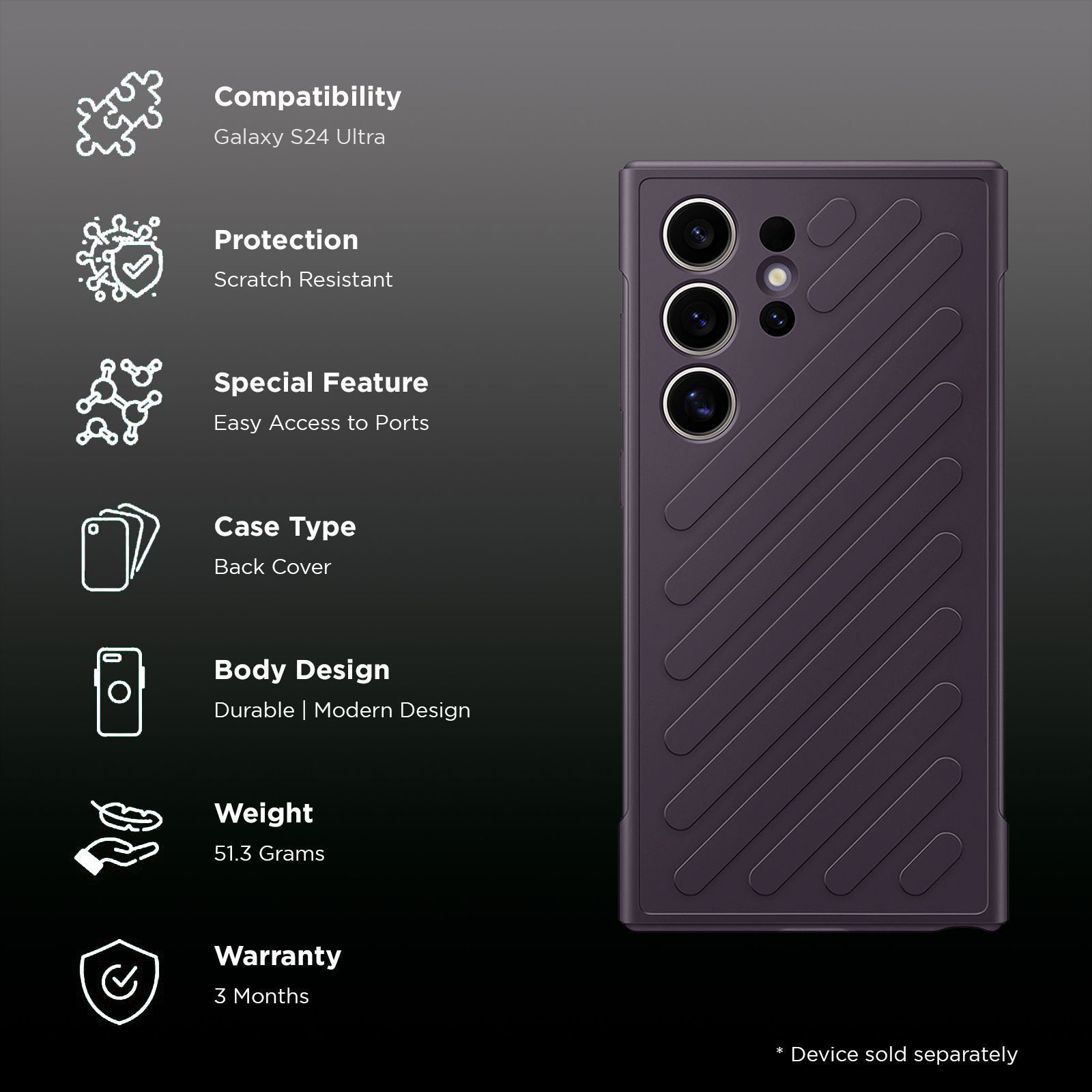 SAMSUNG Shield Polyurethane Back Case for SAMSUNG Galaxy S24 Ultra (Durable and Modern, Dark Violet)_2