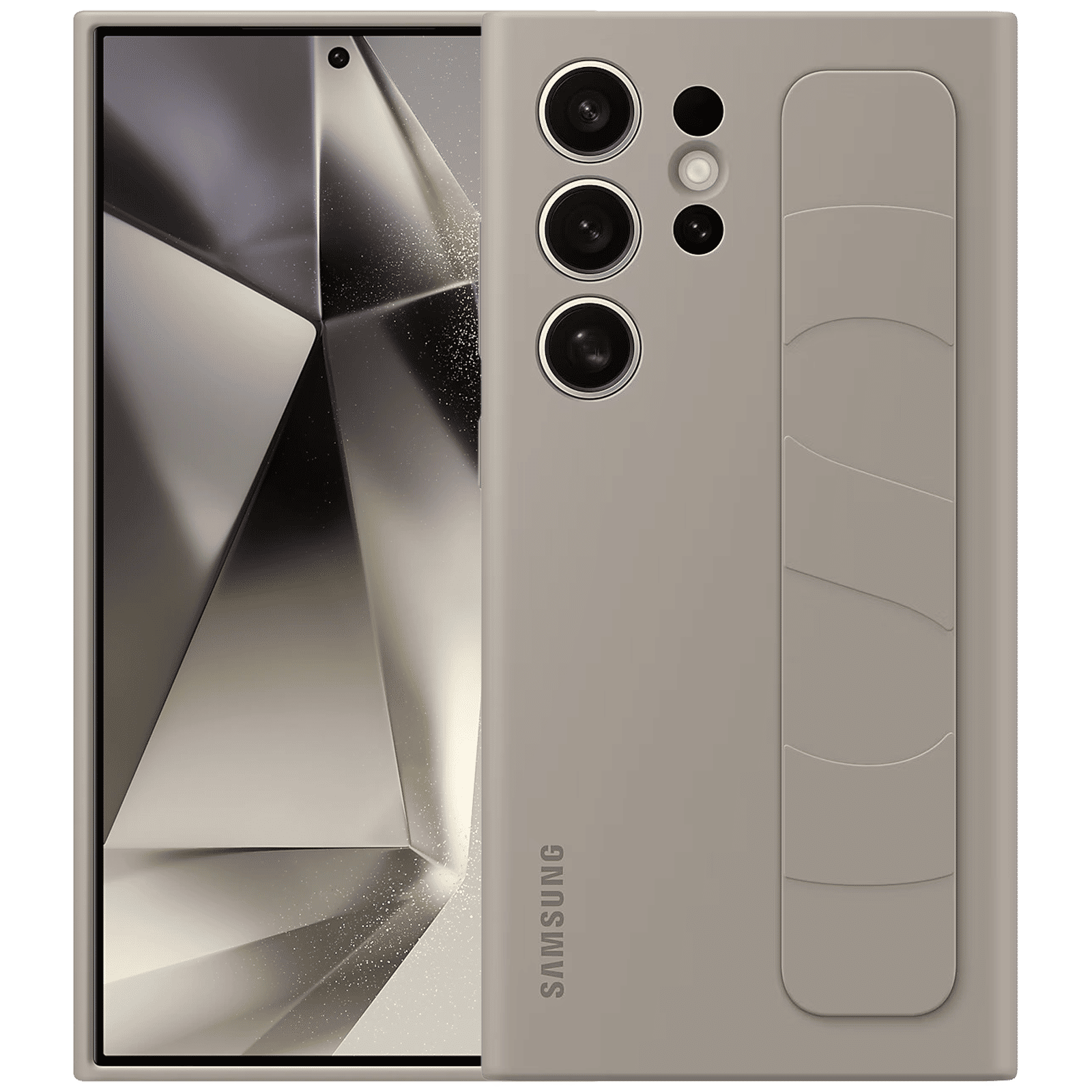 SAMSUNG Standing Grip Silicone Back Case for SAMSUNG Galaxy S24 Ultra (Smooth and Silky Texture, Taupe)_1