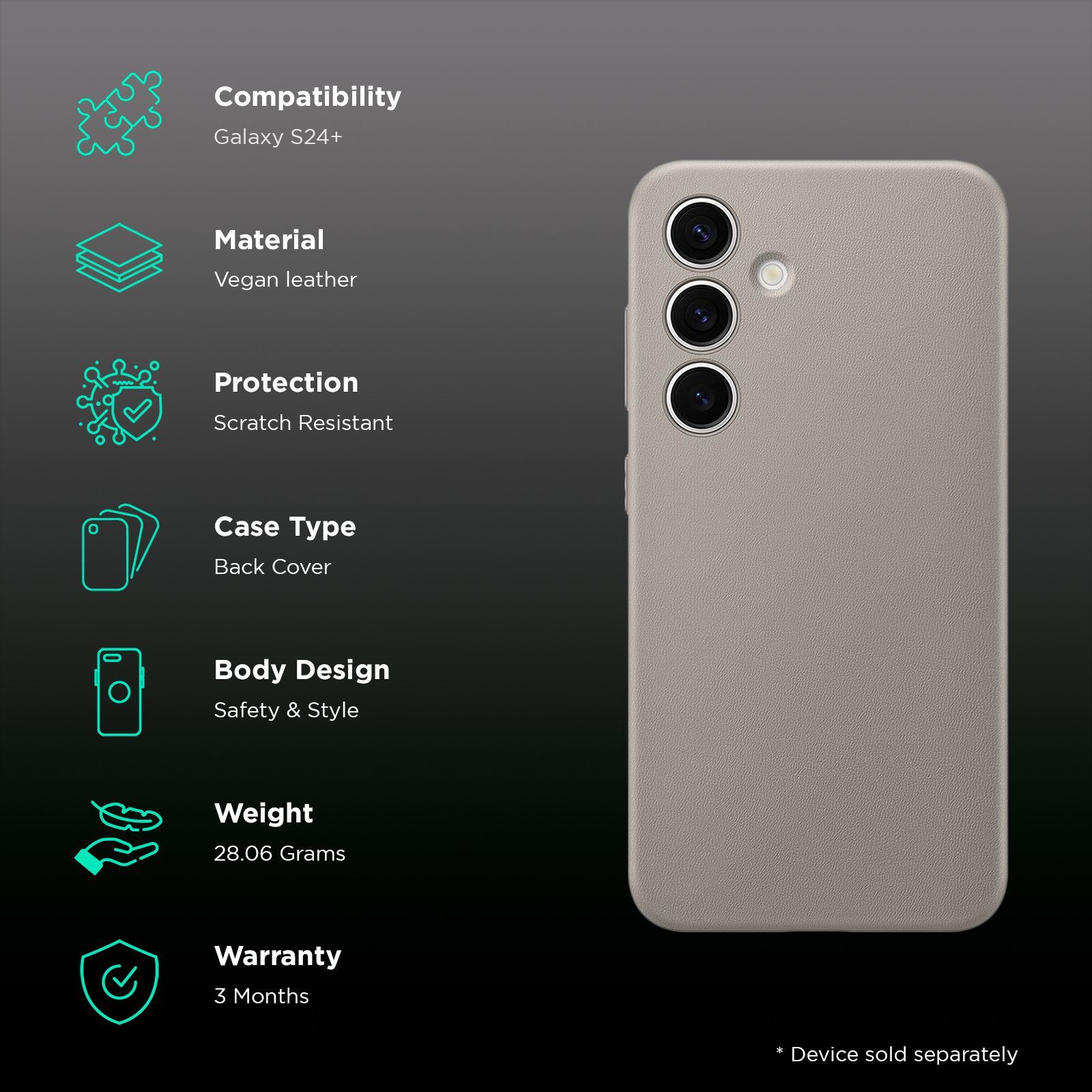 SAMSUNG Soft Vegan Leather & Polycarbonate Back Case for SAMSUNG Galaxy S24+ (Gentle Inner Lining, Taupe)_2