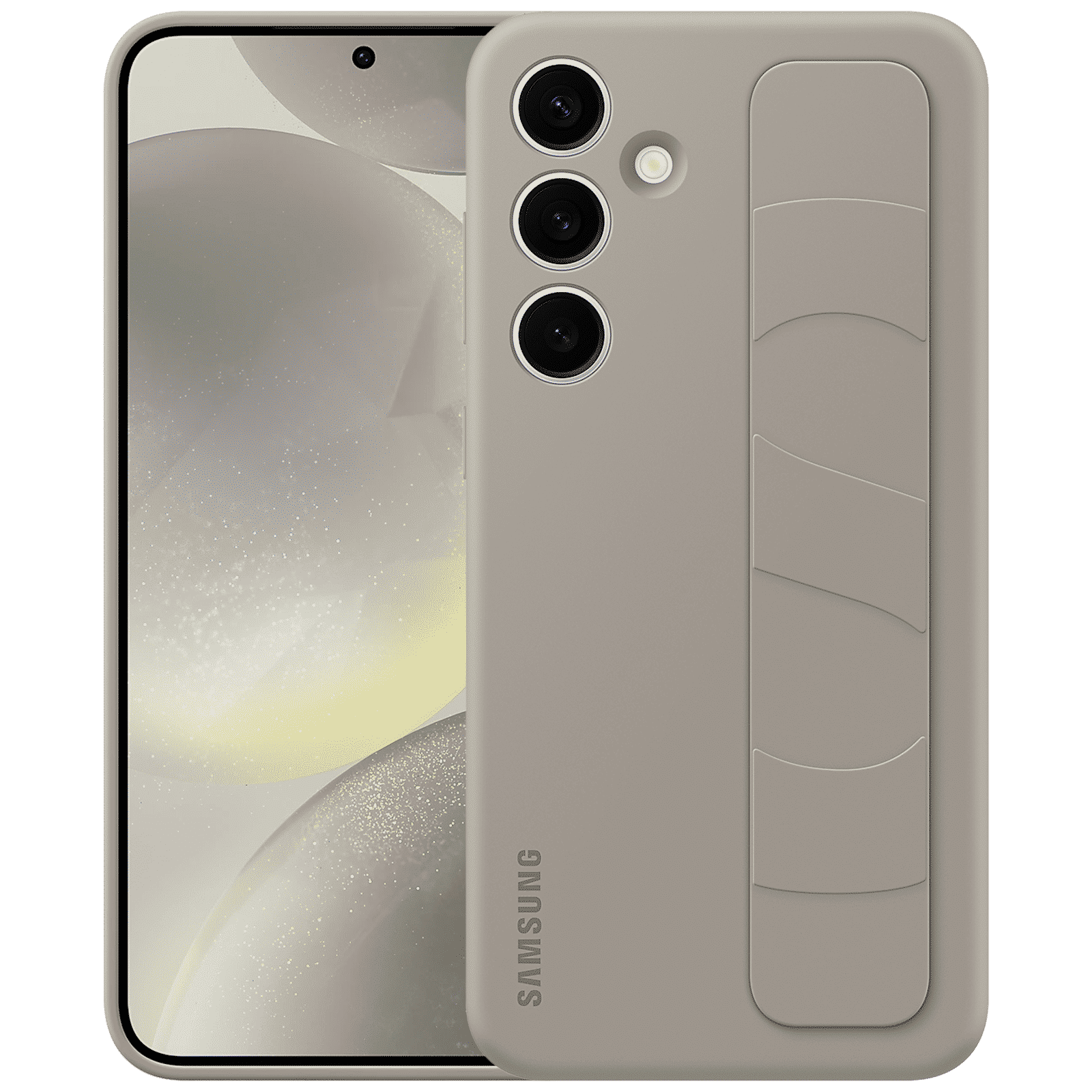 SAMSUNG Standing Grip Silicone Back Case for SAMSUNG Galaxy S24+ (Smooth and Silky Texture, Taupe)_1