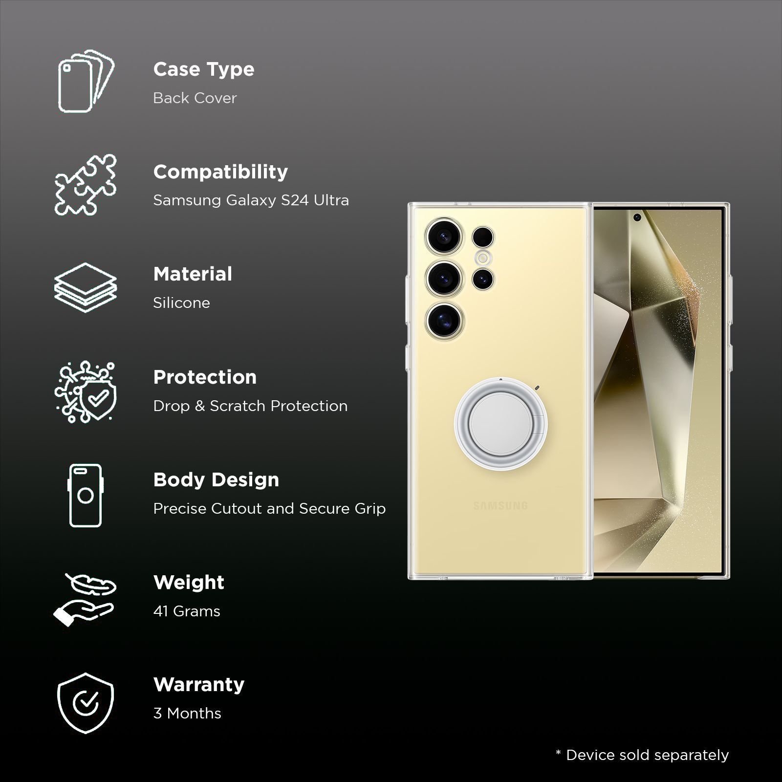 SAMSUNG Silicone Back Case for SAMSUNG Galaxy S24 Ultra (Versatile Grip, Transparent)_2