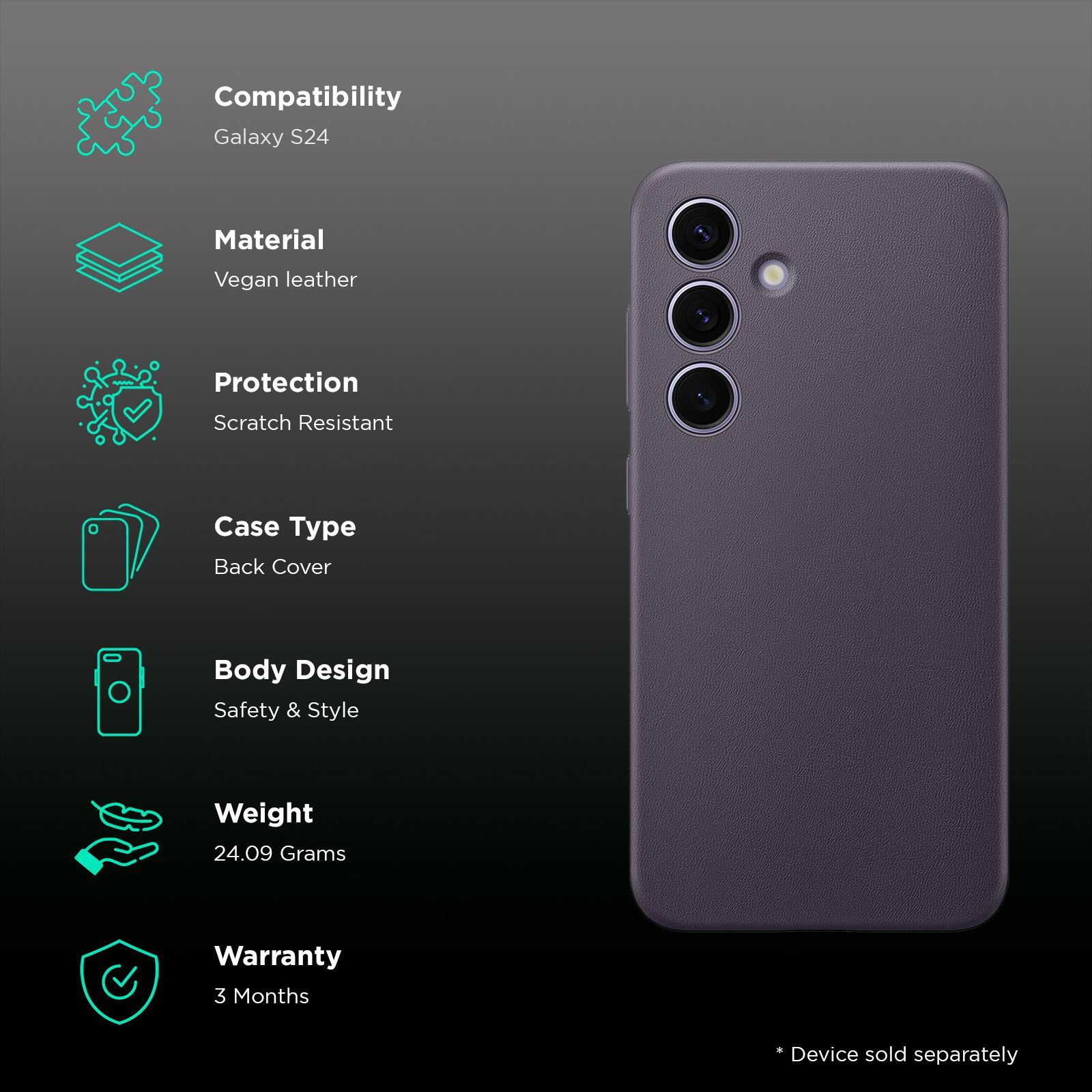 SAMSUNG Soft Vegan Leather & Polycarbonate Back Case for SAMSUNG Galaxy S24 (Gentle Inner Lining, Dark Violet)_2