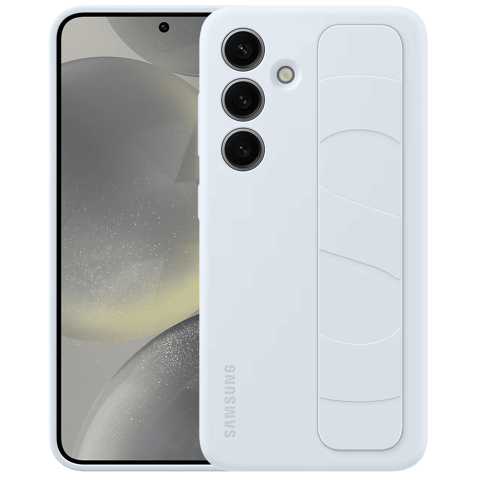 SAMSUNG Standing Grip Silicone Back Cover for SAMSUNG Galaxy S24 (Smooth and Silky Texture, Light Blue)_1