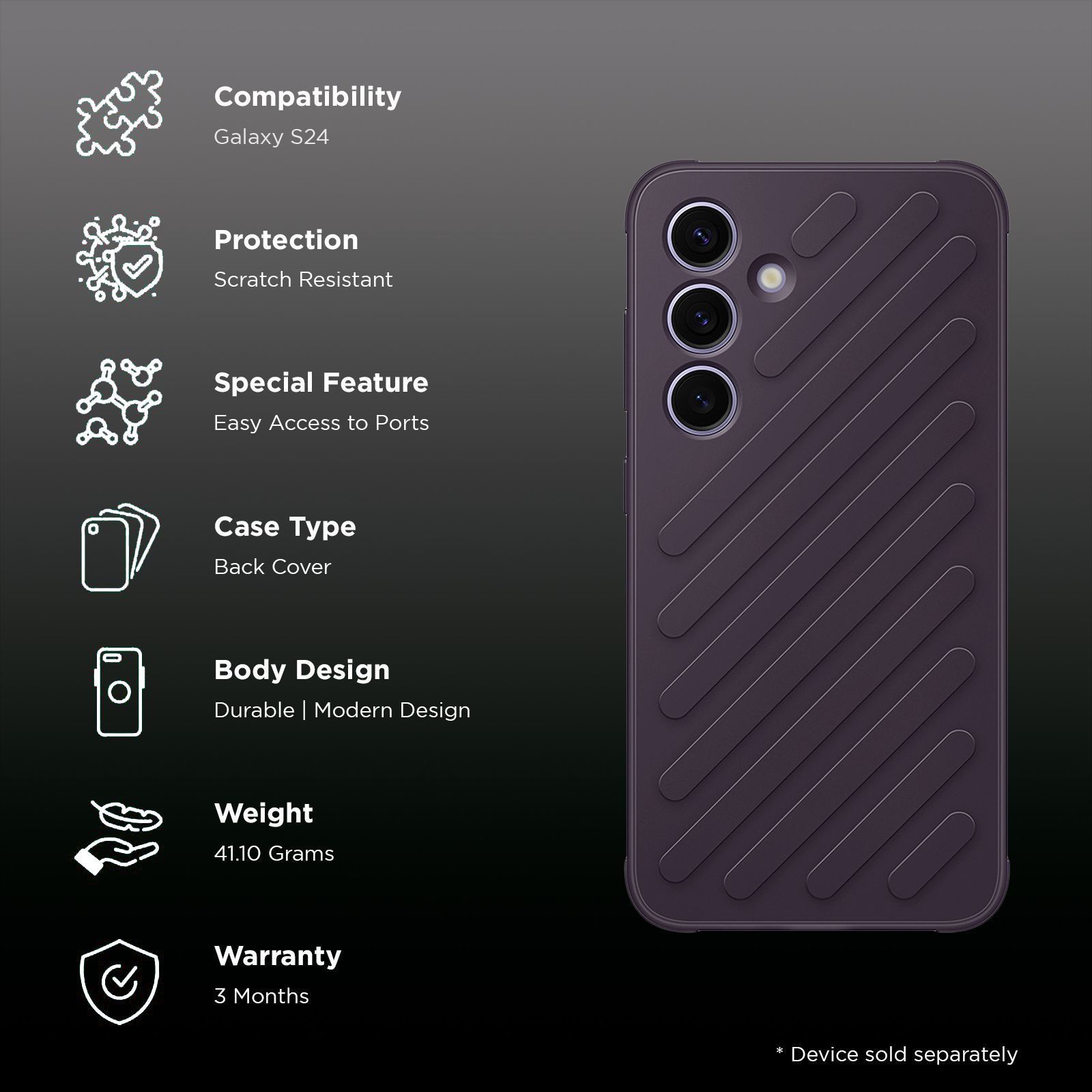 SAMSUNG Shield Polycarbonate Back Cover for SAMSUNG Galaxy S24 (Durable and Modern, Dark Violet)_2