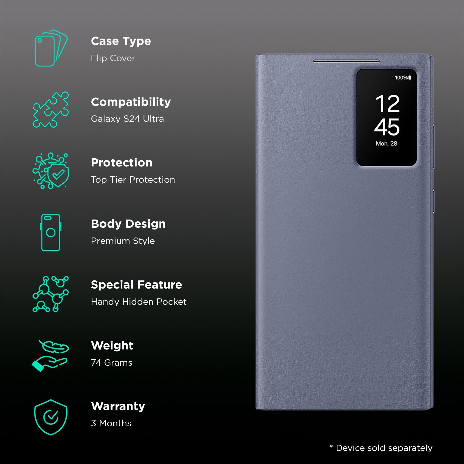 SAMSUNG Silicon Flip Cover for SAMSUNG Galaxy S24 Ultra (Handy Hidden Pocket, Violet)_2