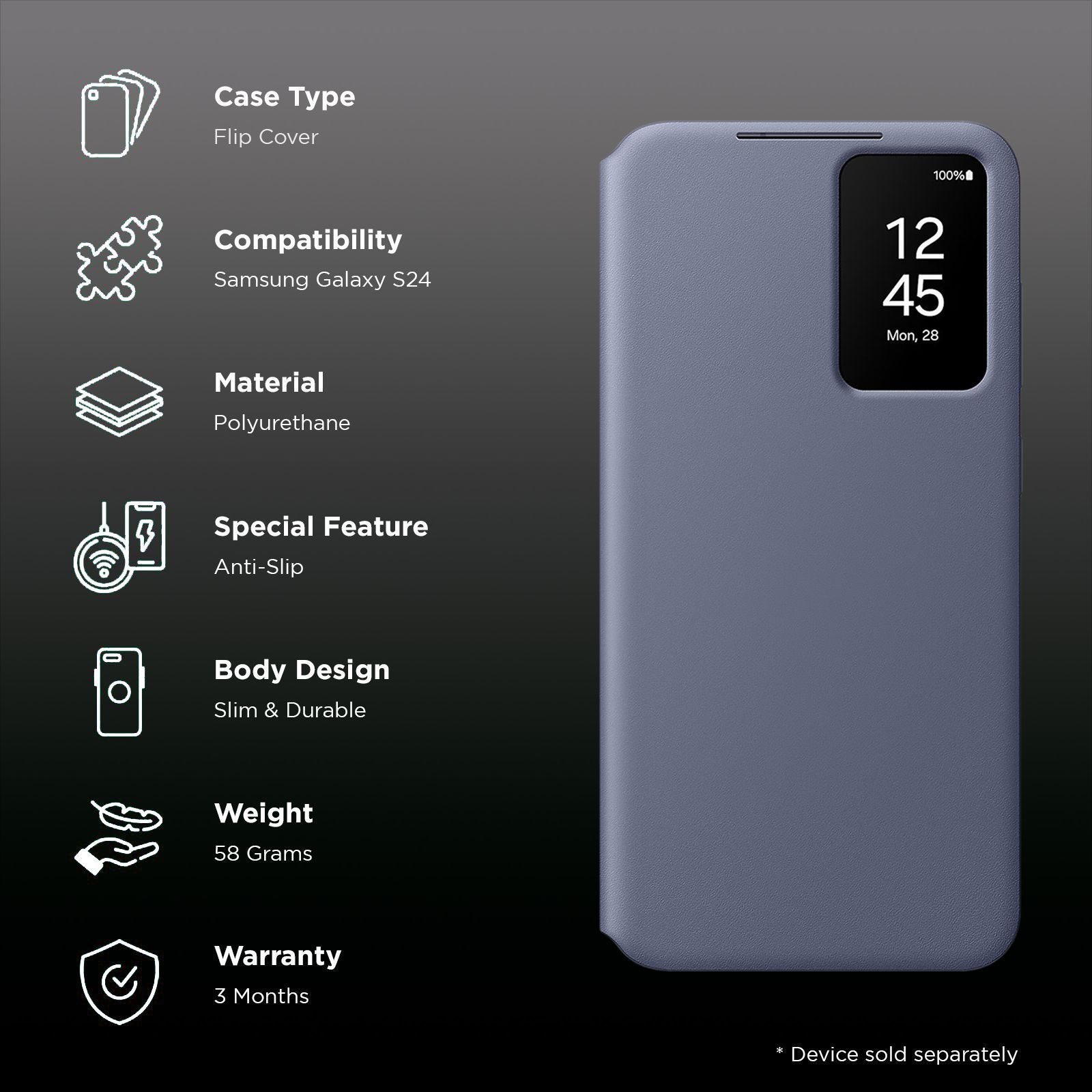 SAMSUNG Flip Cover for SAMSUNG Galaxy S24 (Handy Hidden Pocket, Violet)_2