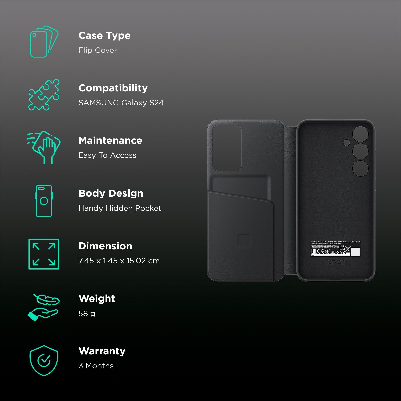 SAMSUNG Flip Cover for SAMSUNG Galaxy S24 (Handy Hidden Pocket, Black)_2