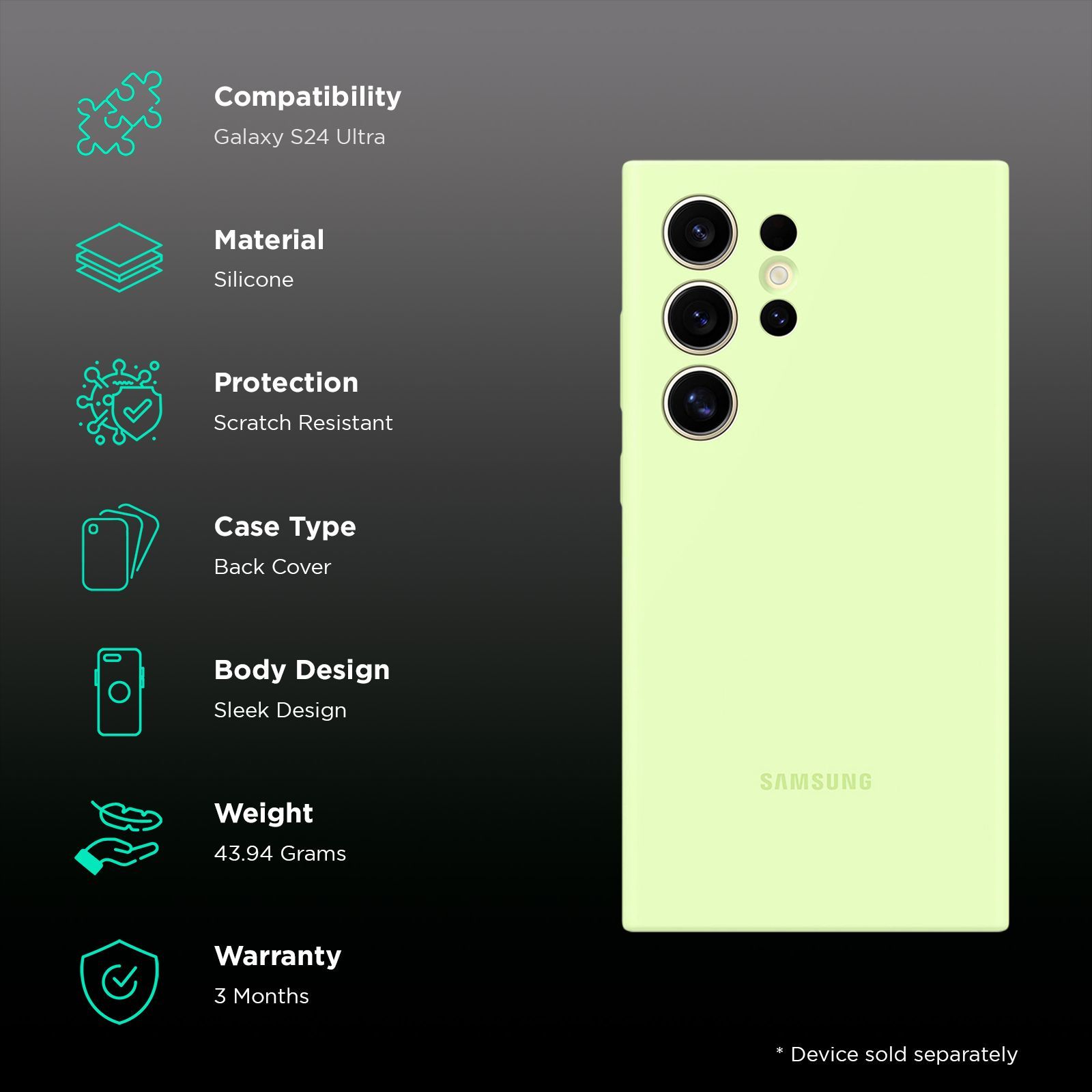 SAMSUNG Soft Silicone Back Cover for SAMSUNG Galaxy S24 Ultra (Strong Protection, Lime) SAMSUNG Soft Silicone Back Cover for SAMSUNG Galaxy S24 Ultra (Strong Protection, Lime)_2